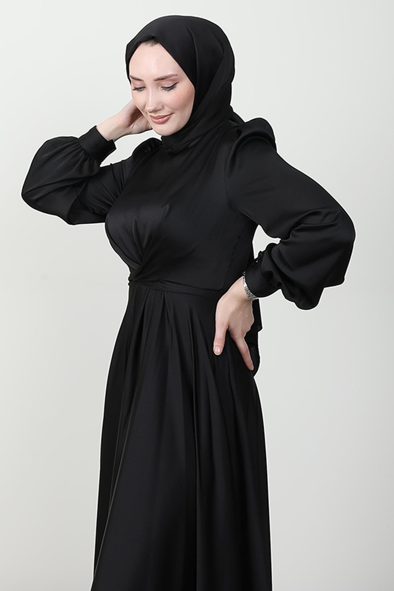 Çapraz Kuşaklı Abiye Siyah
