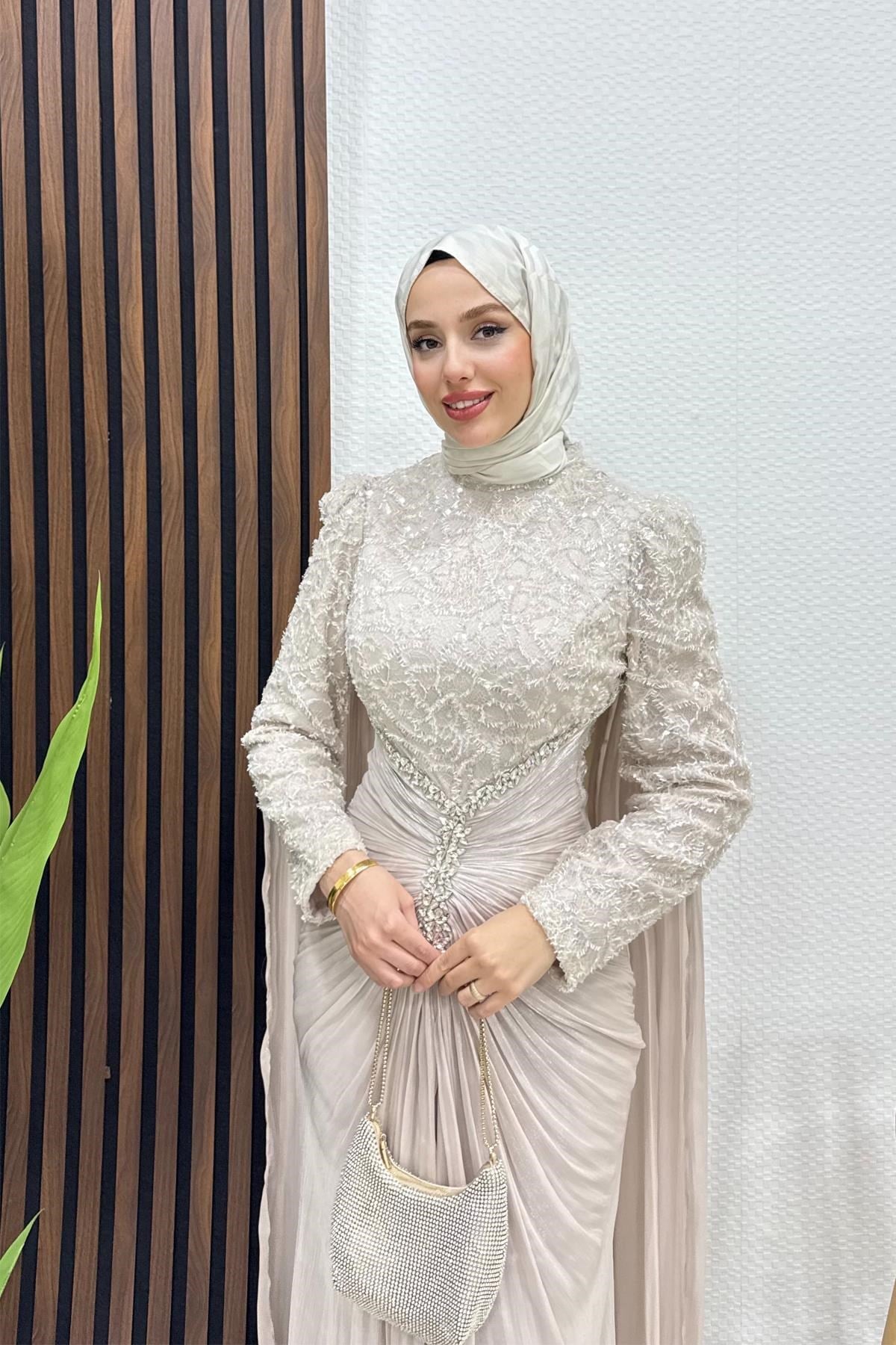 Carolina İşleme Yoryo Abiye Bej