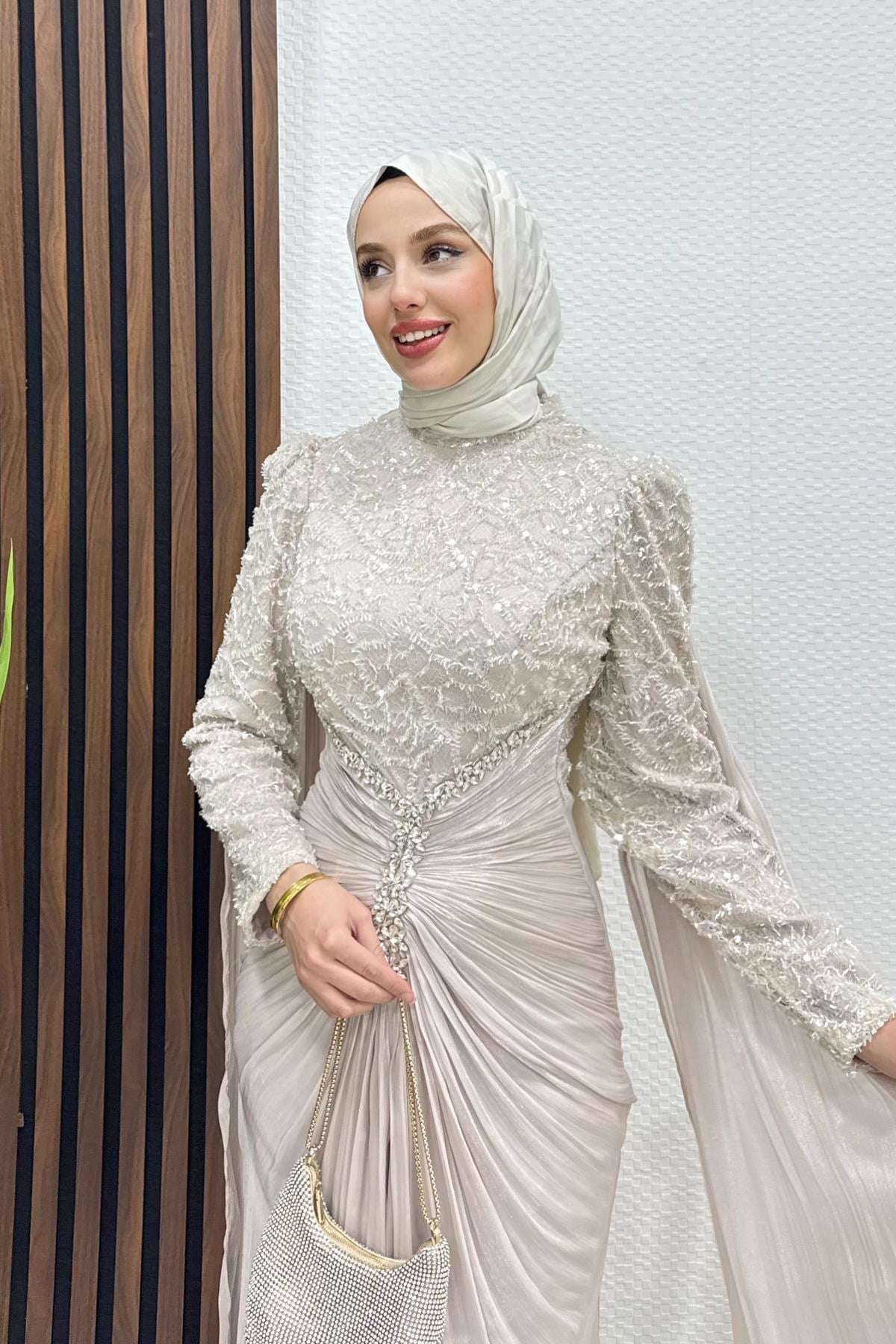 Carolina İşleme Yoryo Abiye Bej