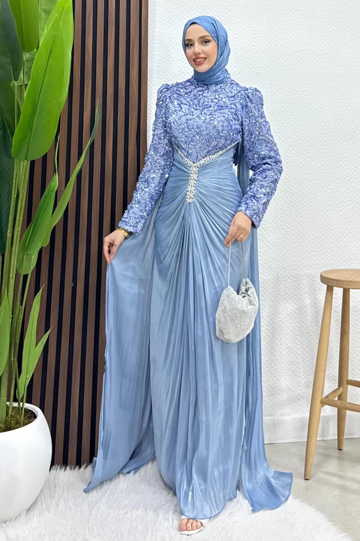 Carolina İşleme Yoryo Abiye Mavi