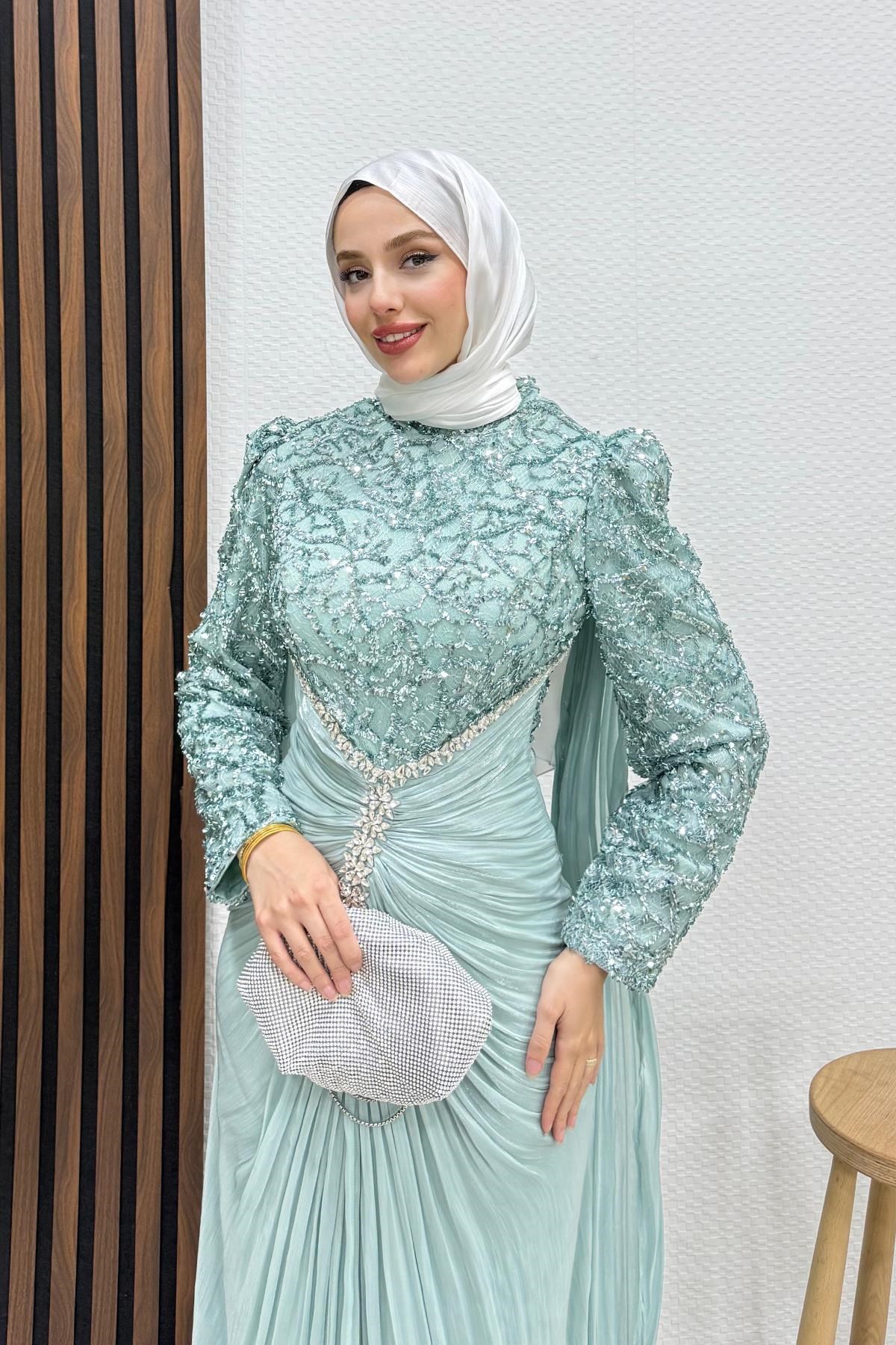 Carolina İşleme Yoryo Abiye Su Yeşil
