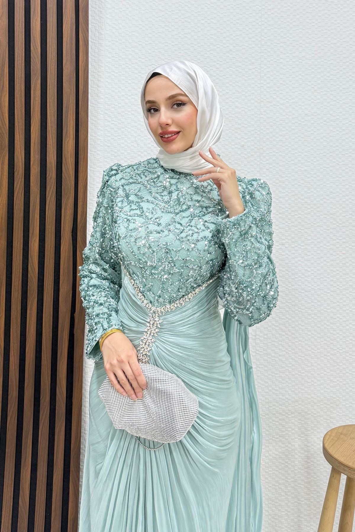 Carolina İşleme Yoryo Abiye Su Yeşil