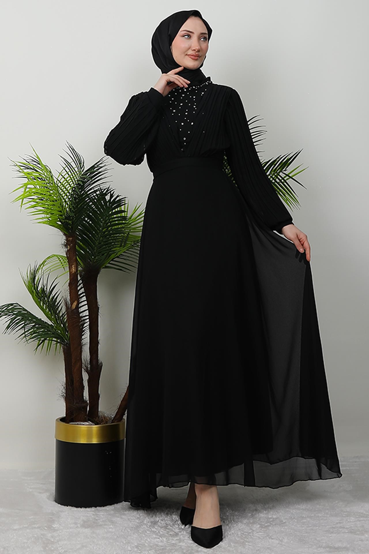 Damla Şifon Elbise Siyah