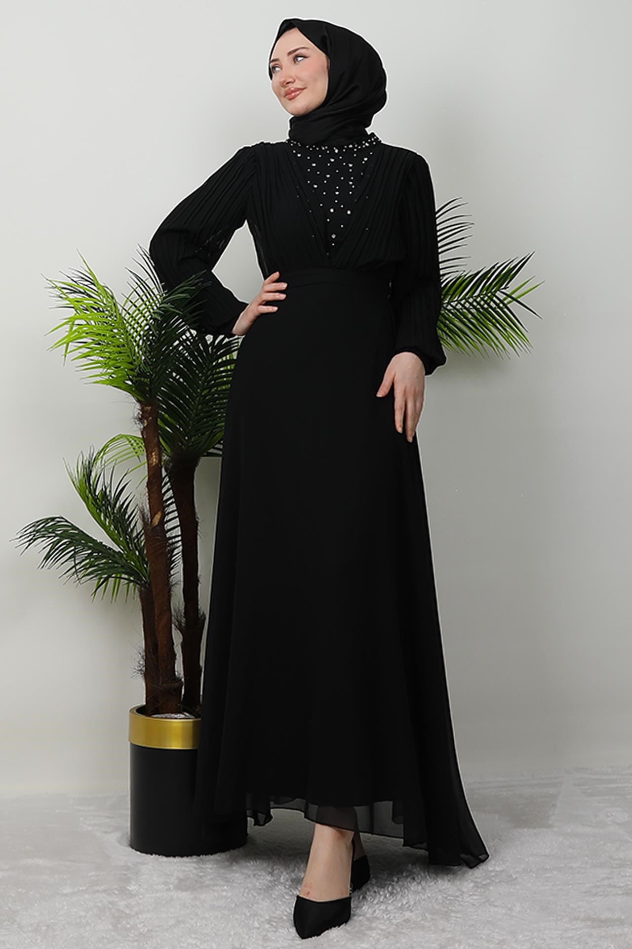 Damla Şifon Elbise Siyah