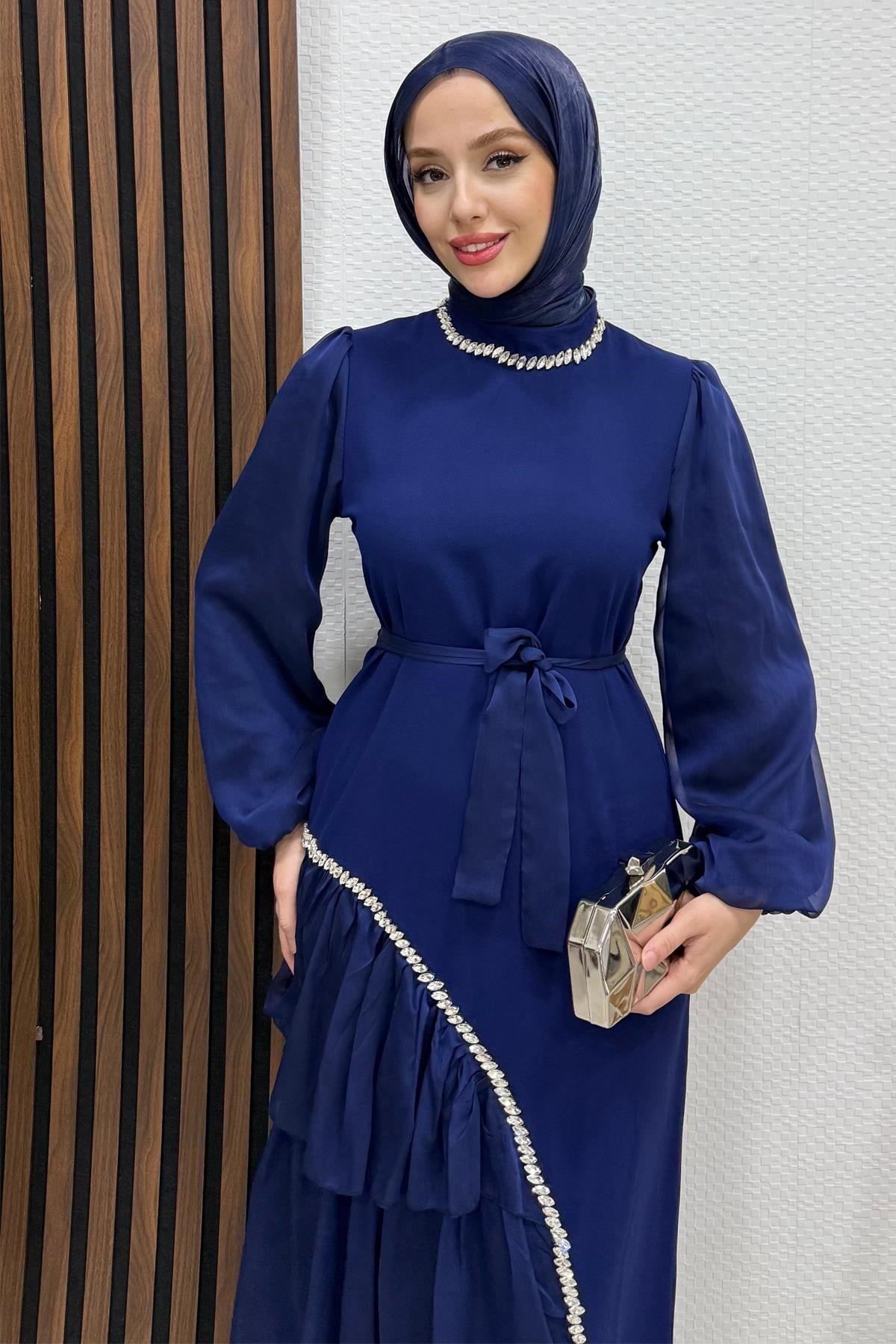Damla Taş Abiye Açık Lacivert