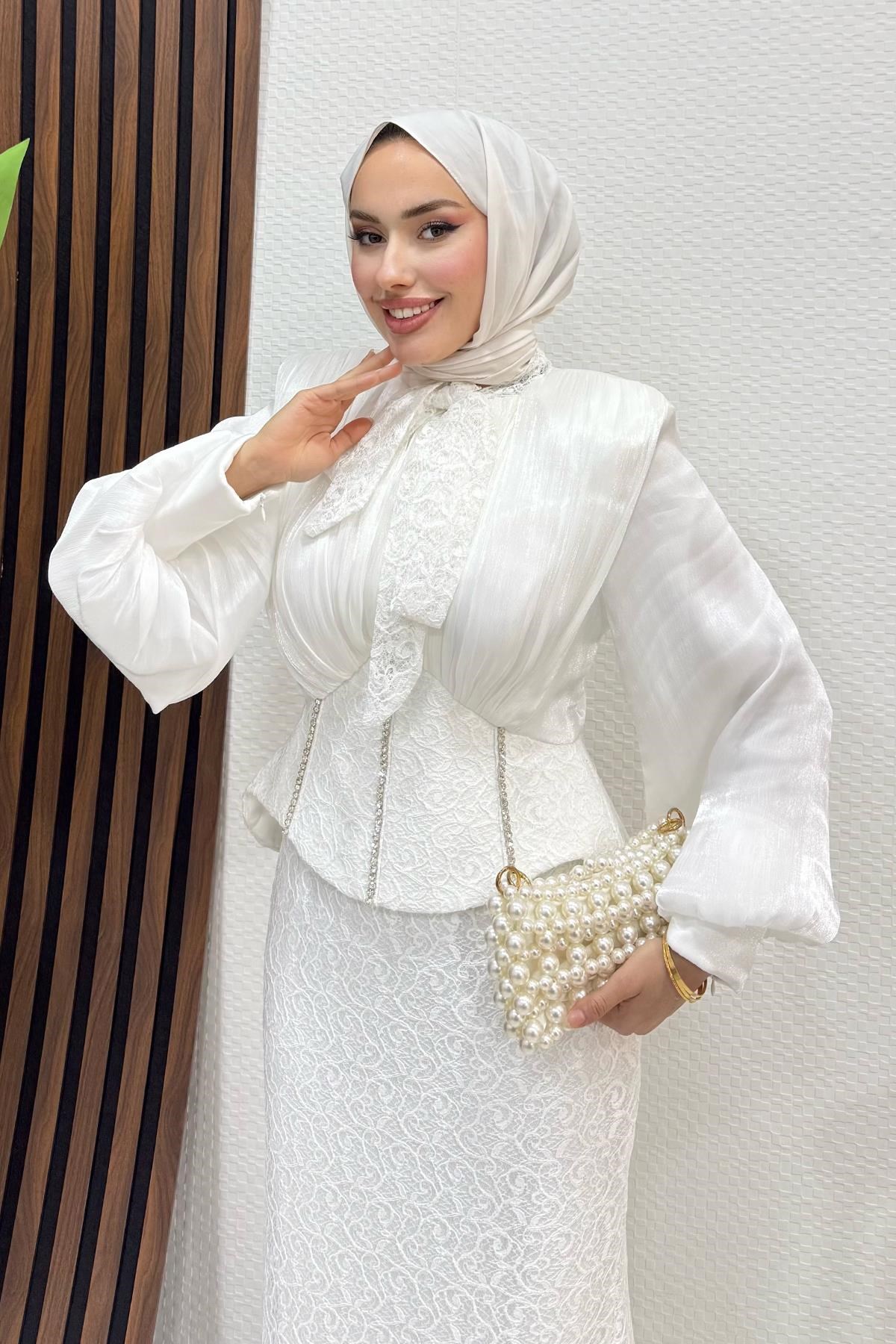 Dantel Balık Abiye Beyaz