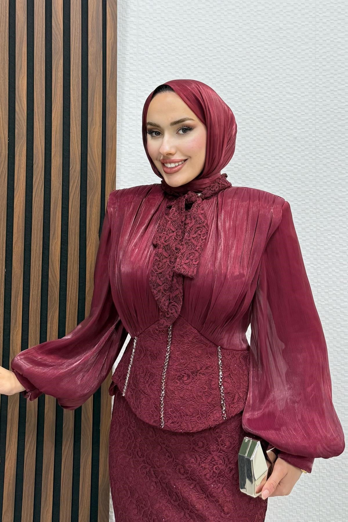 Dantel Balık Abiye Bordo