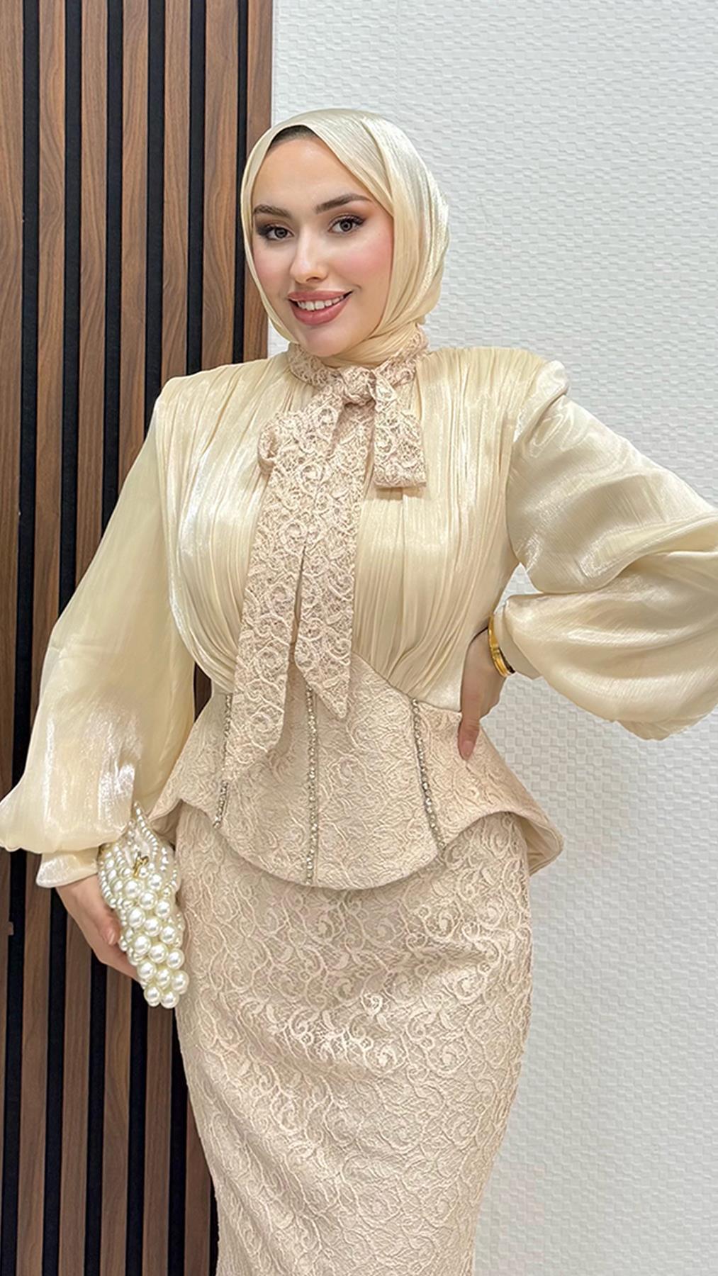 Dantel Balık Abiye Krem