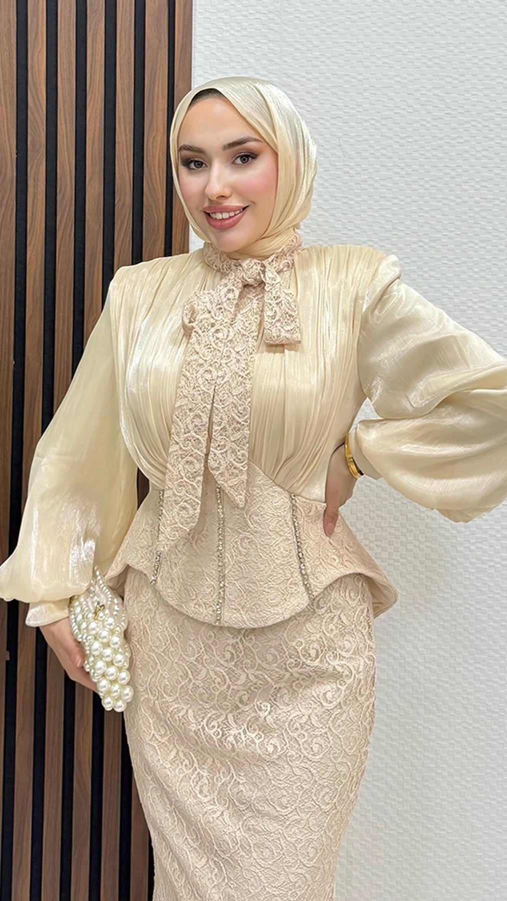 Dantel Balık Abiye Krem