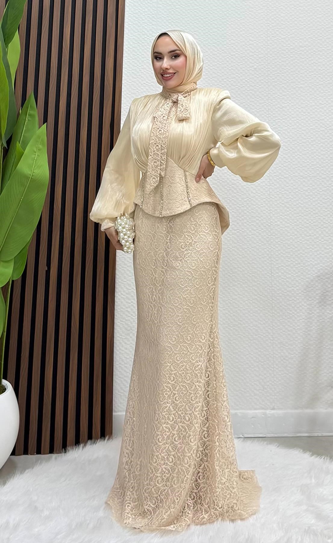 Dantel Balık Abiye Krem