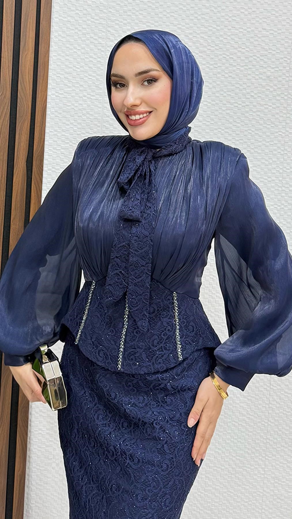 Dantel Balık Abiye Lacivert