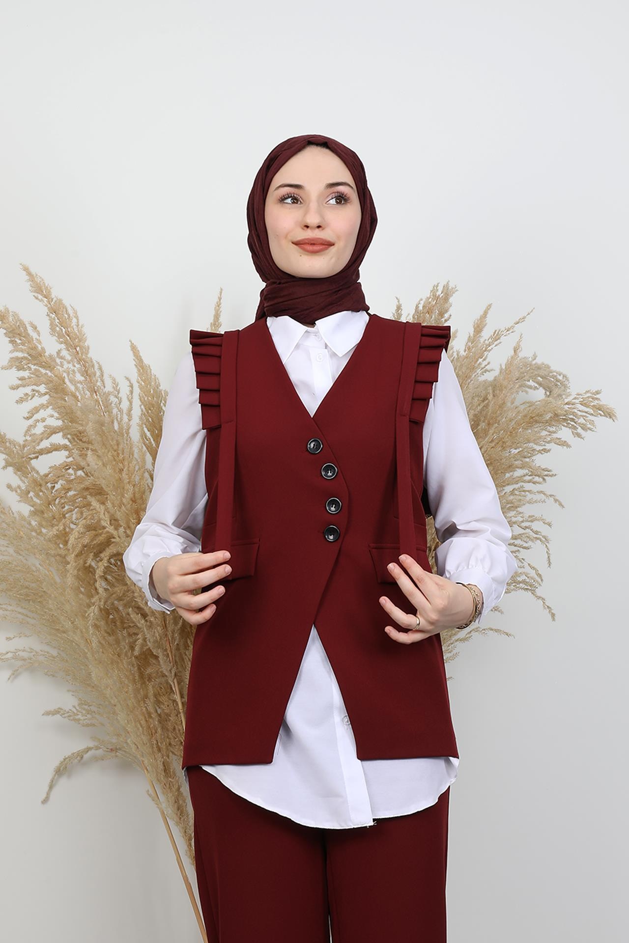 Devin Fırfır Detay Takım Bordo