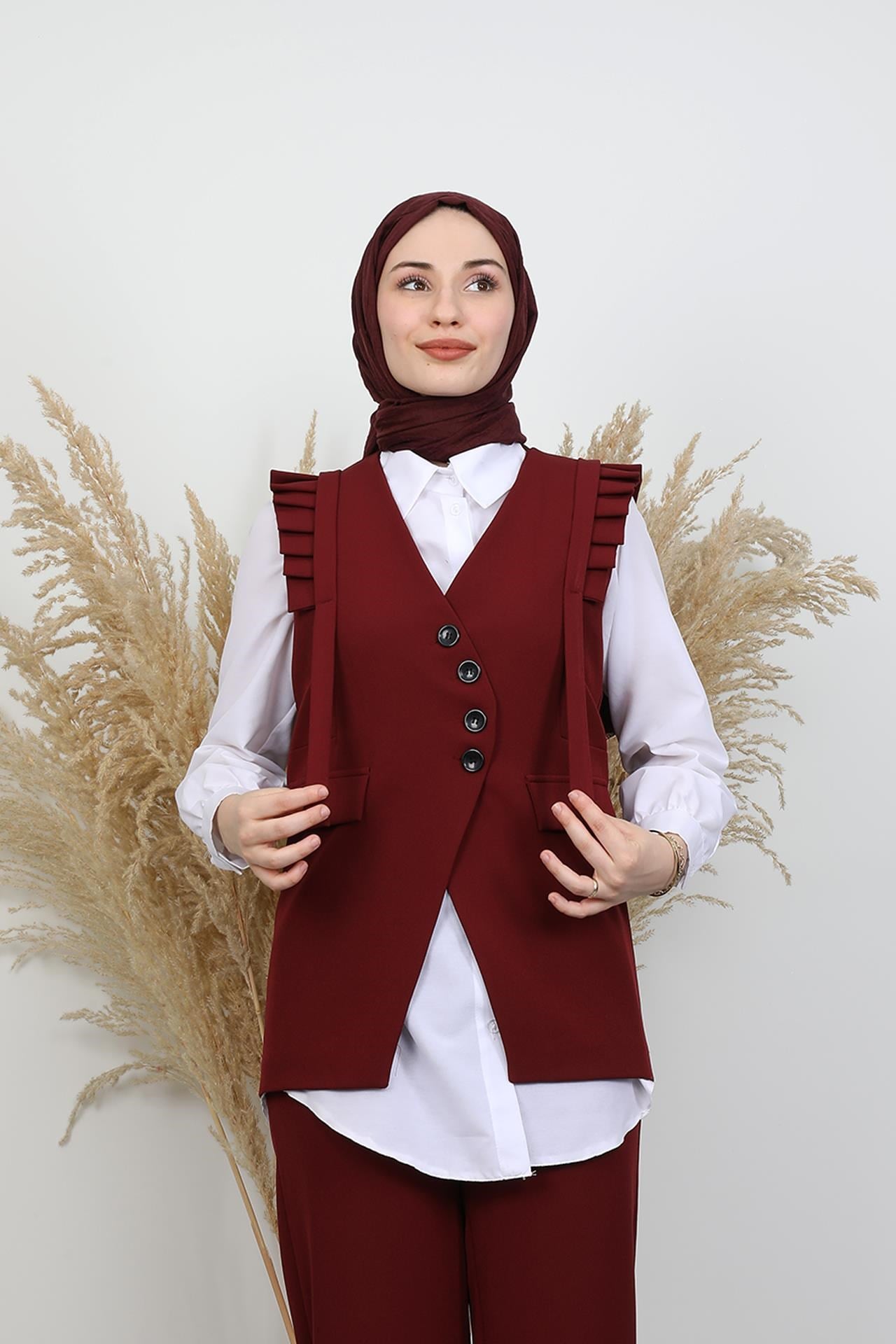 Devin Fırfır Detay Takım Bordo