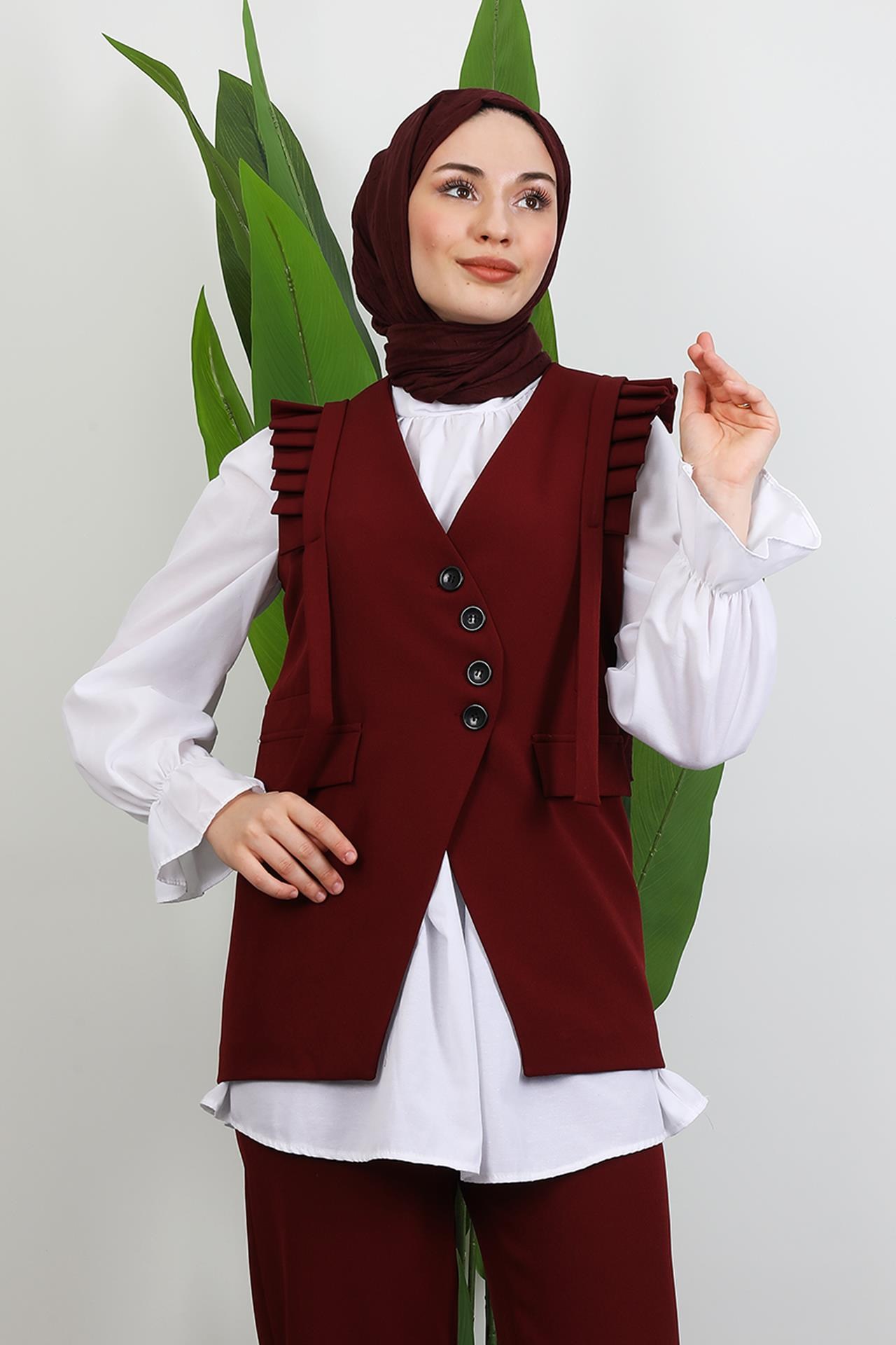 Devin Fırfır Detay Takım Bordo