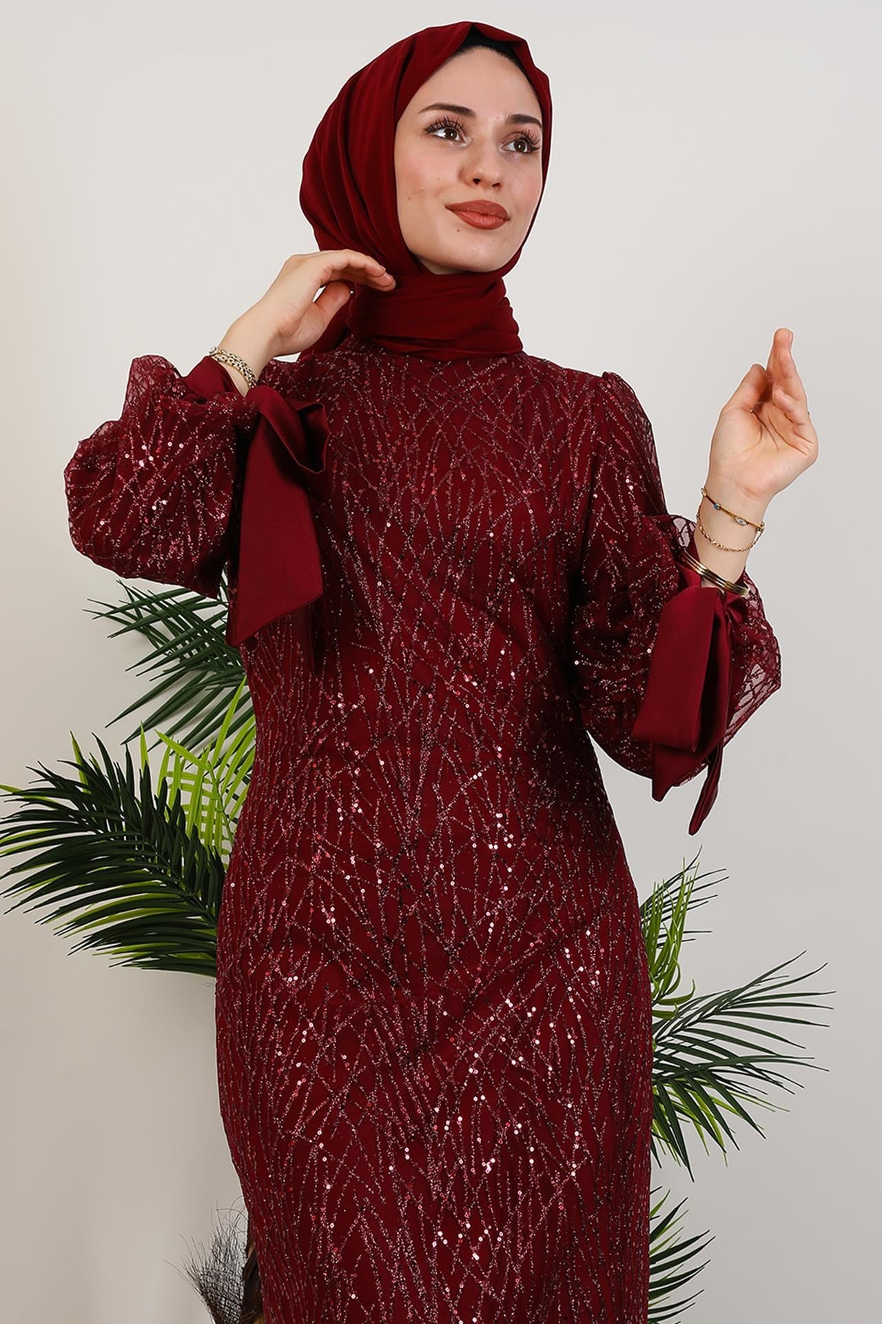 Dicle Tesettür Elbise Bordo