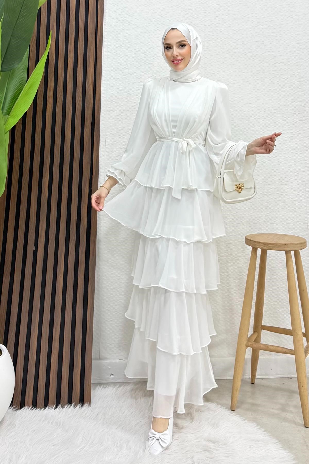 Dilara Şifon Abiye Beyaz