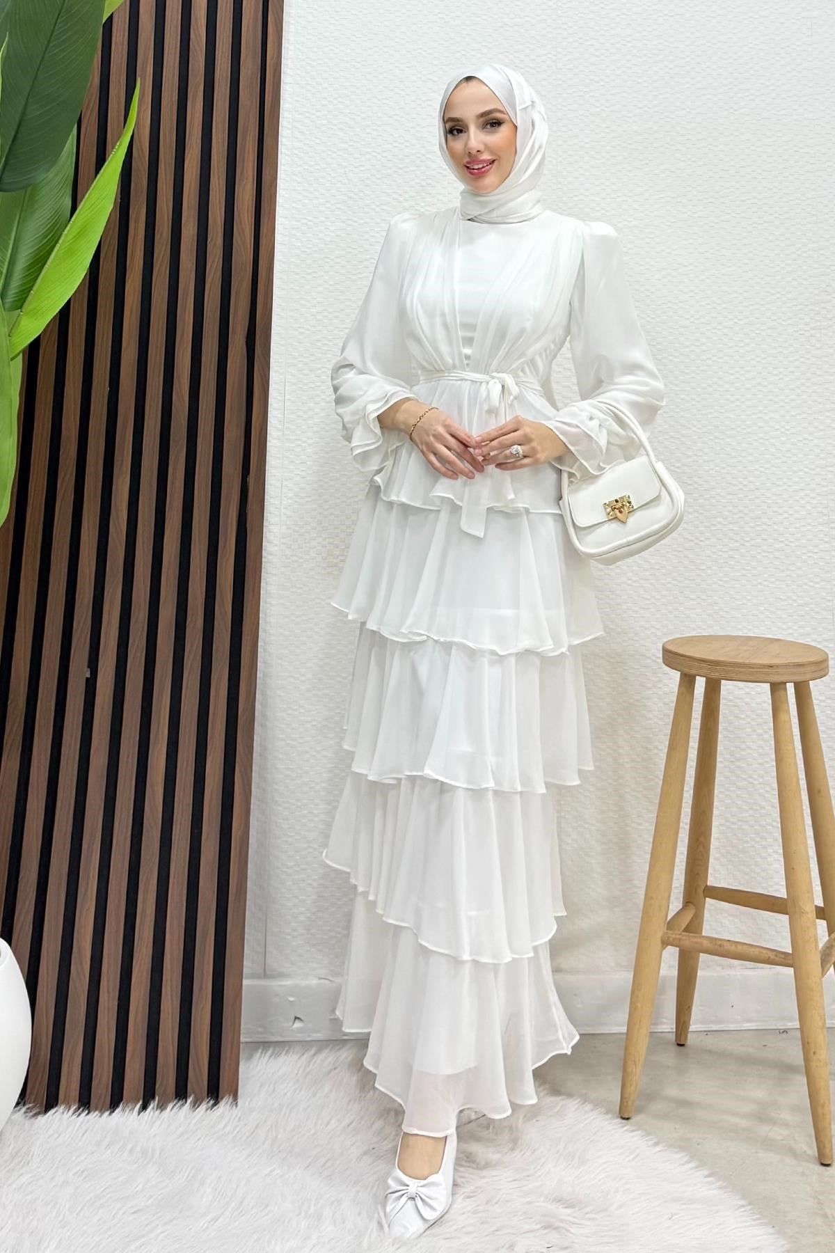 Dilara Şifon Abiye Beyaz