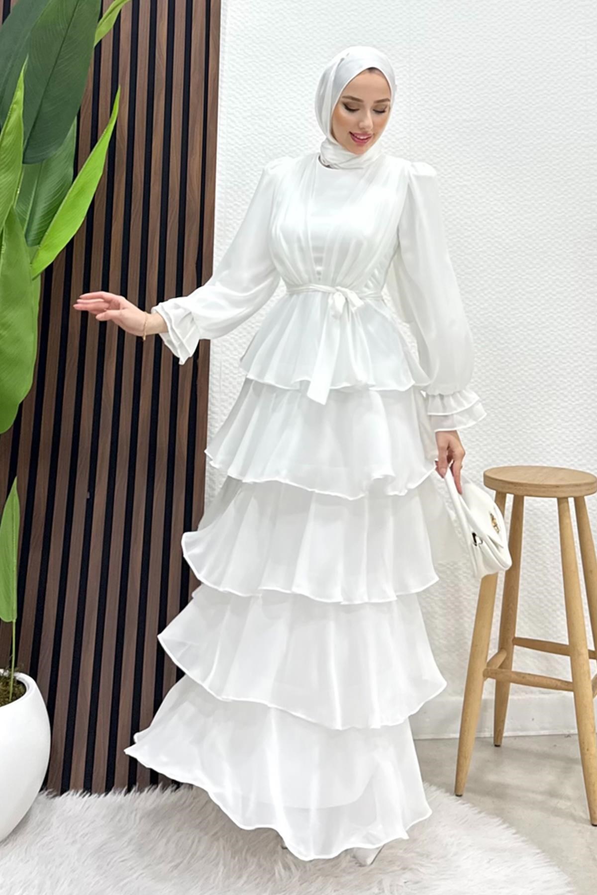 Dilara Şifon Abiye Beyaz