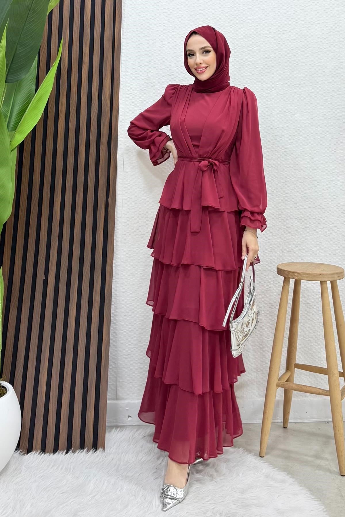 Dilara Şifon Abiye Bordo
