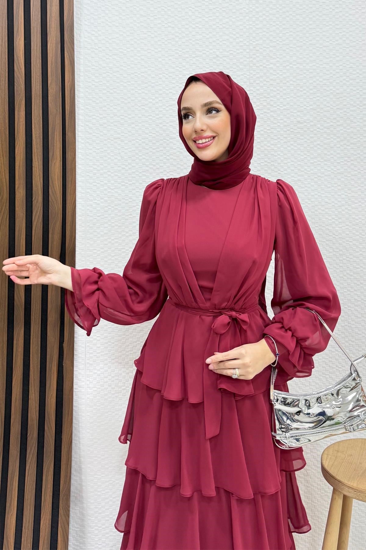 Dilara Şifon Abiye Bordo