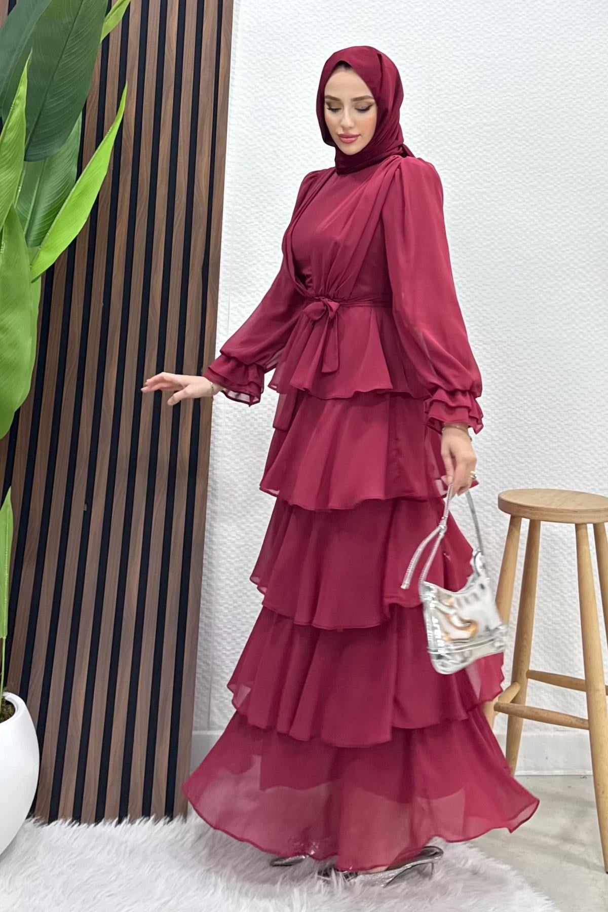 Dilara Şifon Abiye Bordo