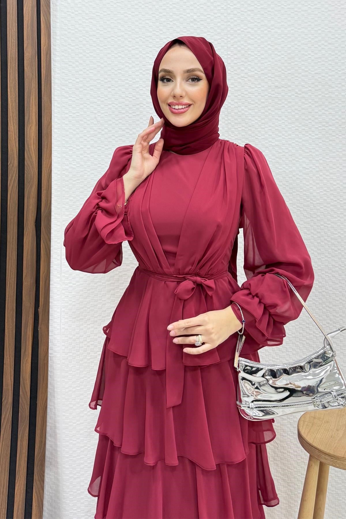 Dilara Şifon Abiye Bordo