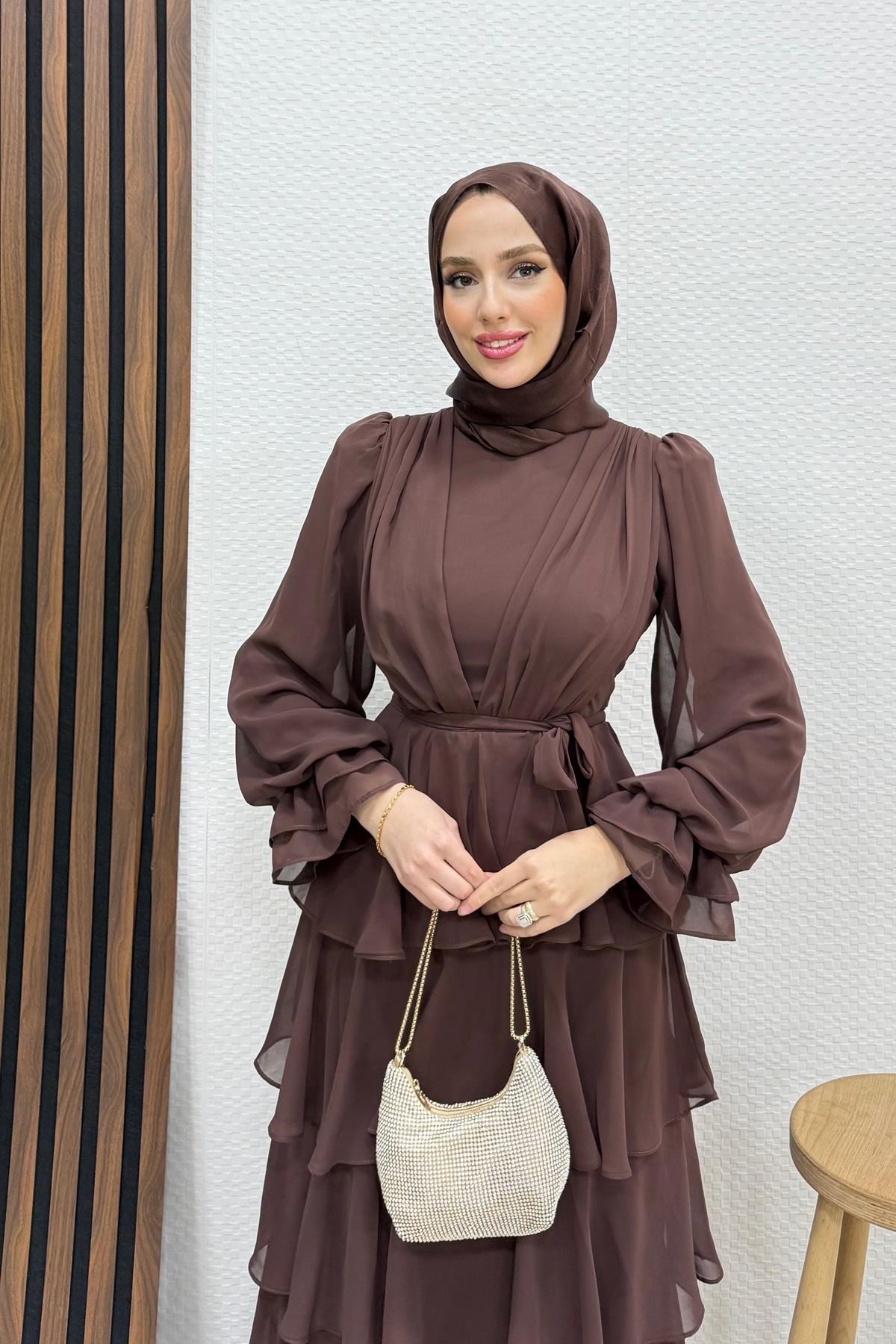 Dilara Şifon Abiye Gül Kahve