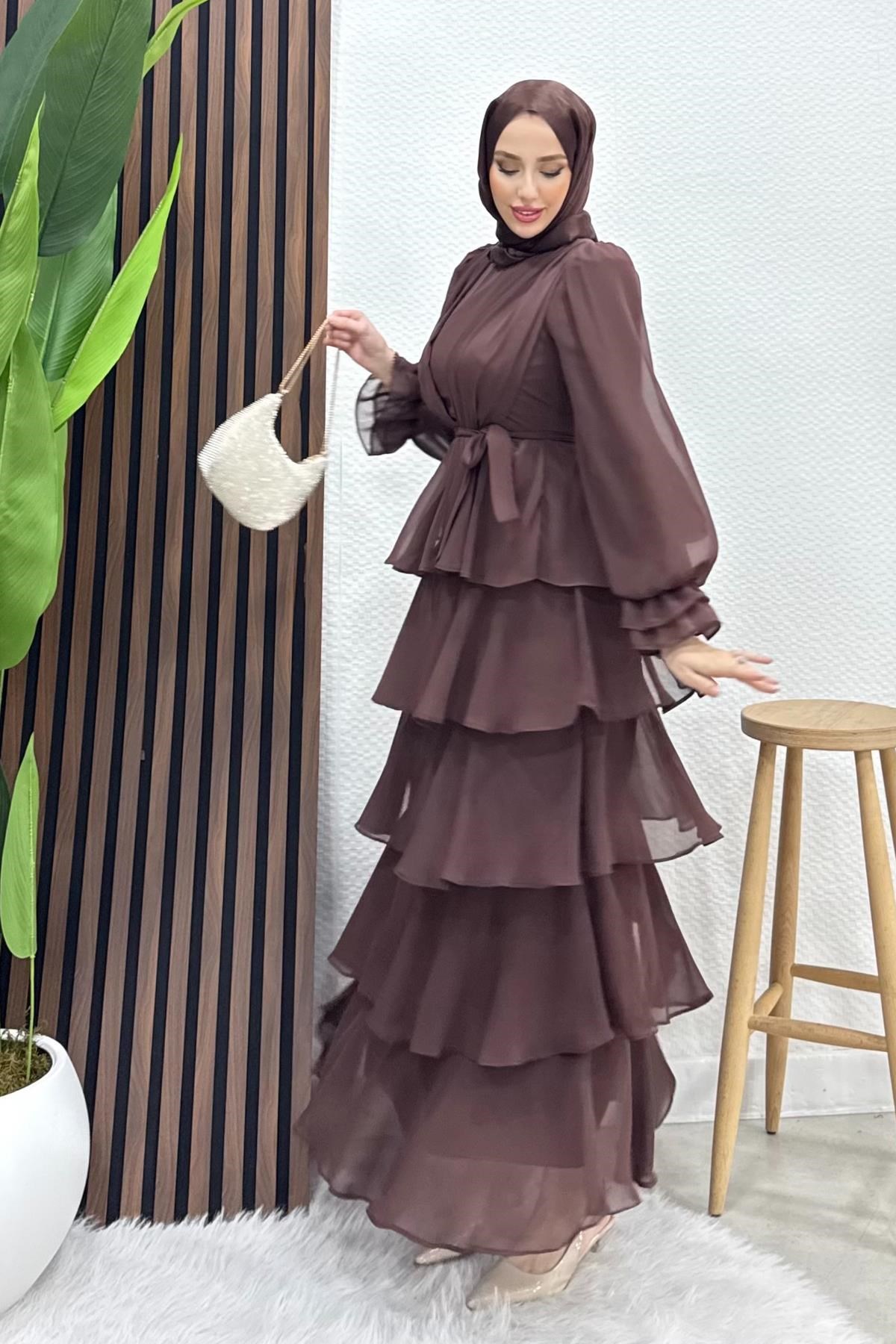 Dilara Şifon Abiye Gül Kahve