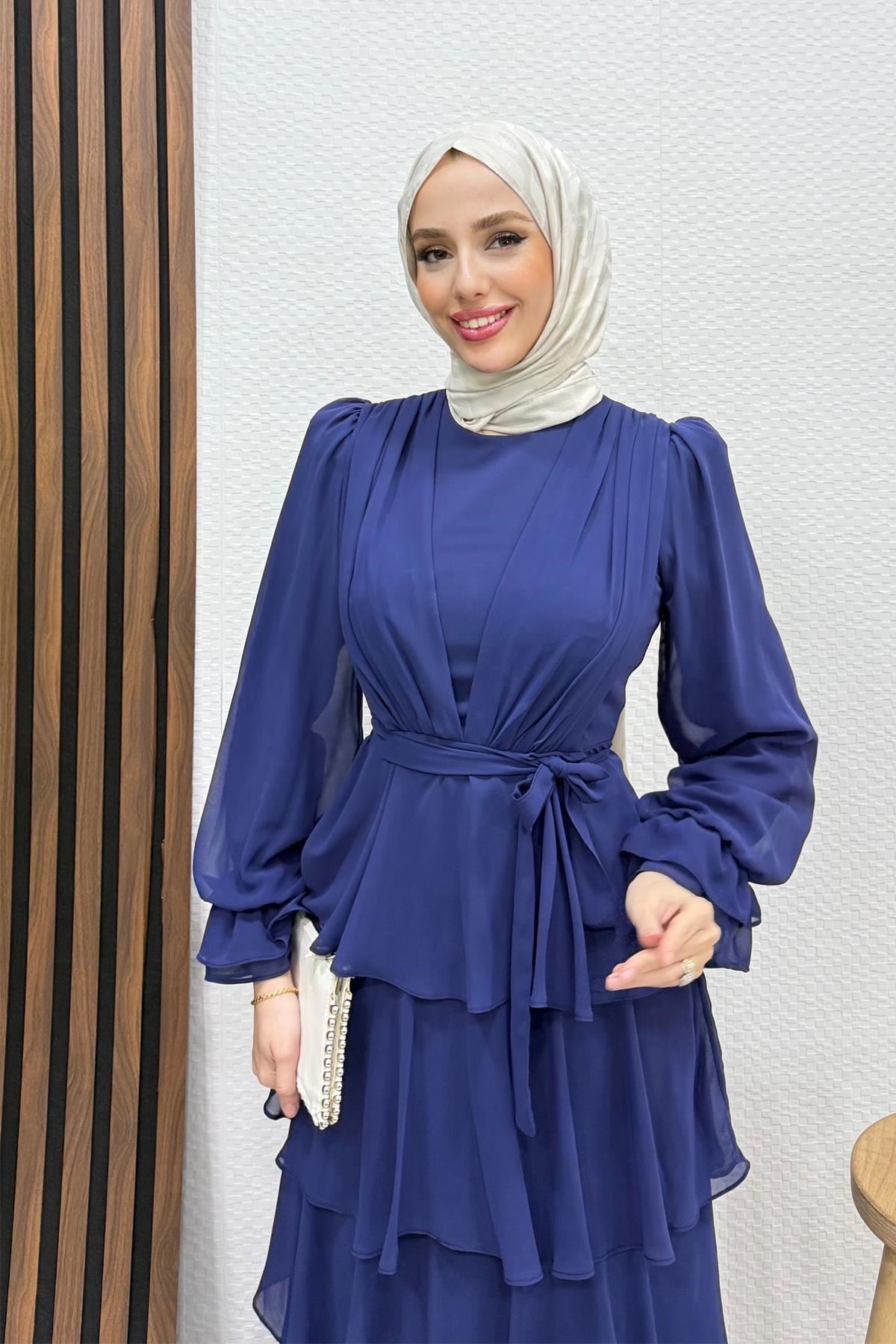 Dilara Şifon Abiye Lacivert