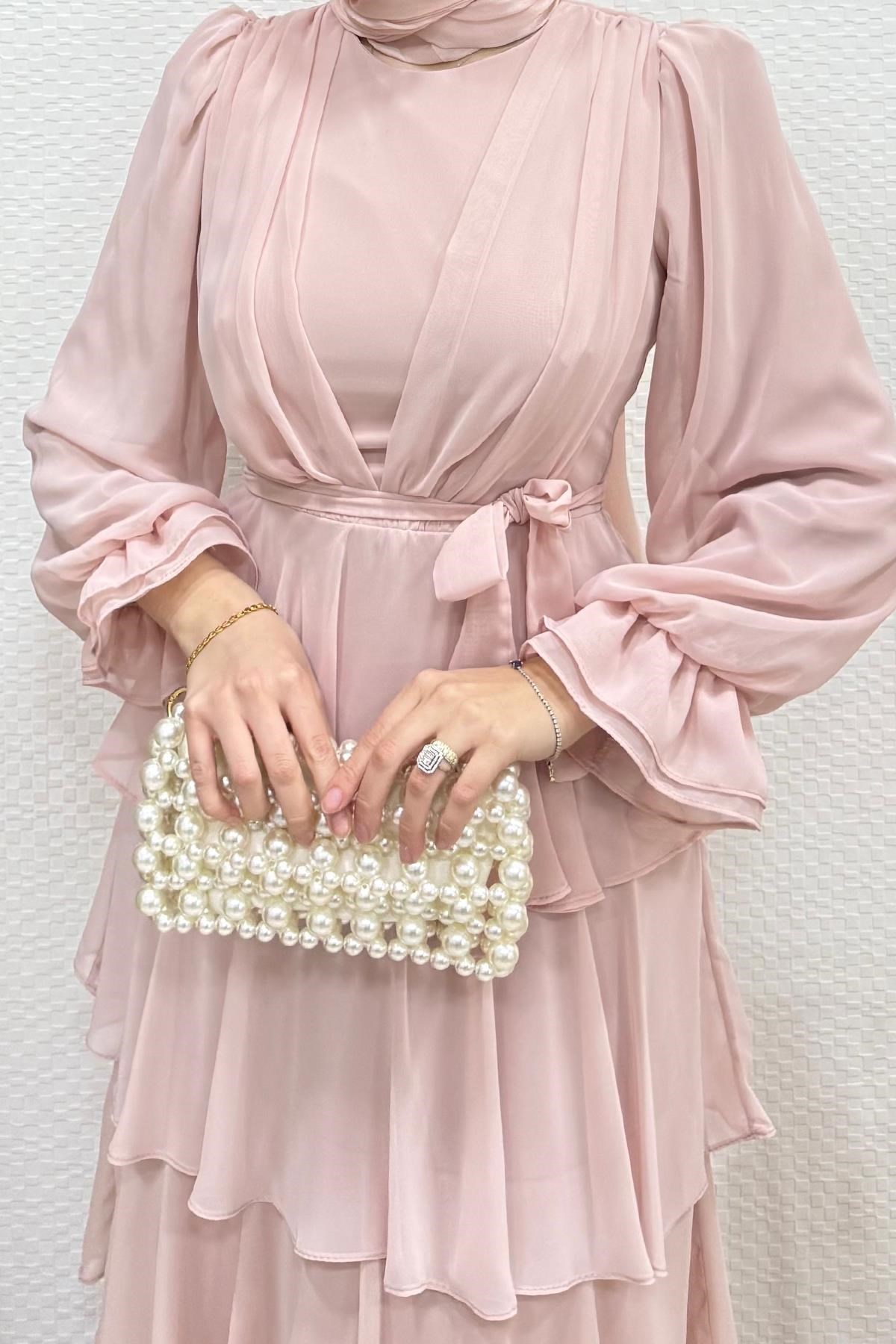 Dilara Şifon Abiye Soft Pembe