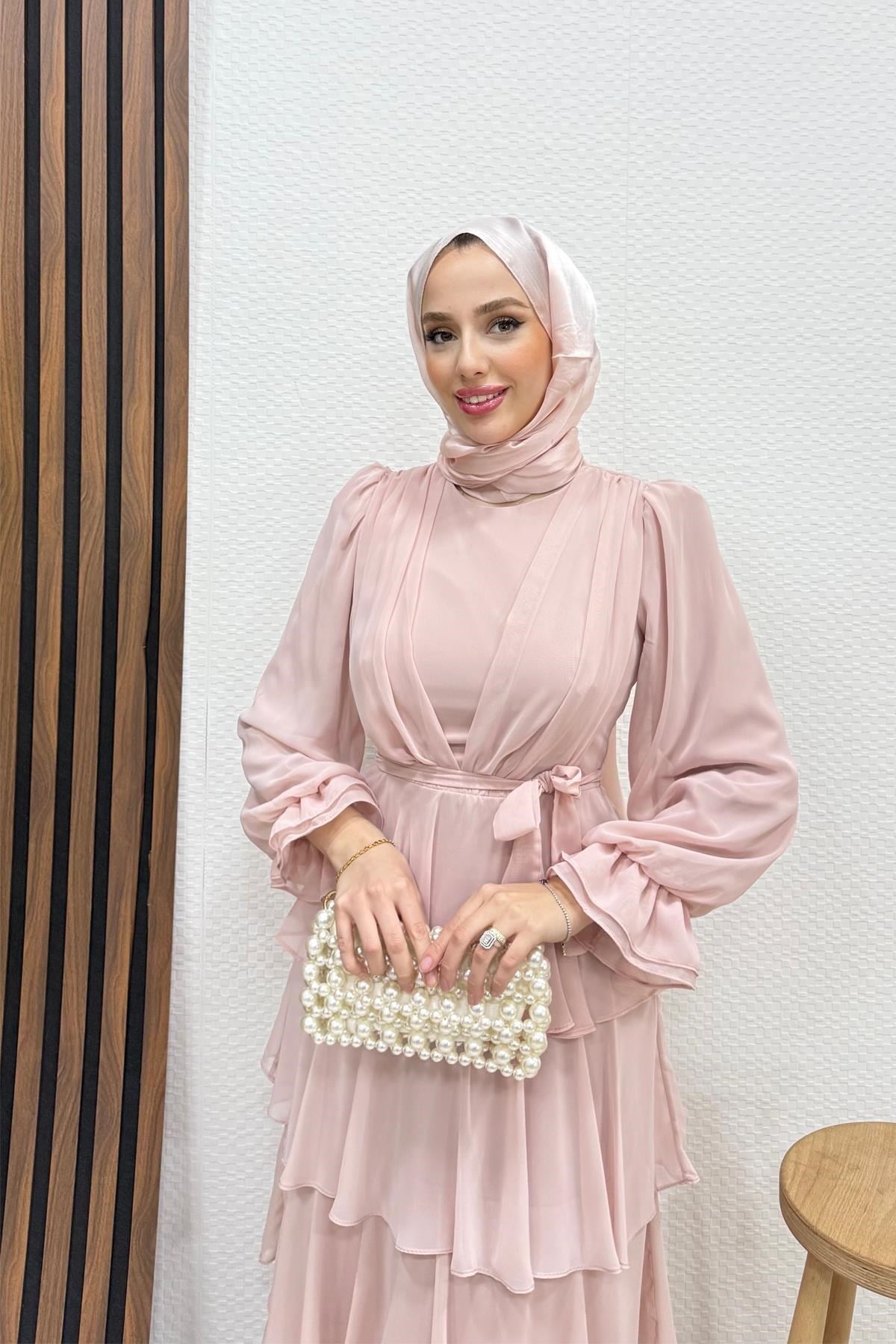 Dilara Şifon Abiye Soft Pembe