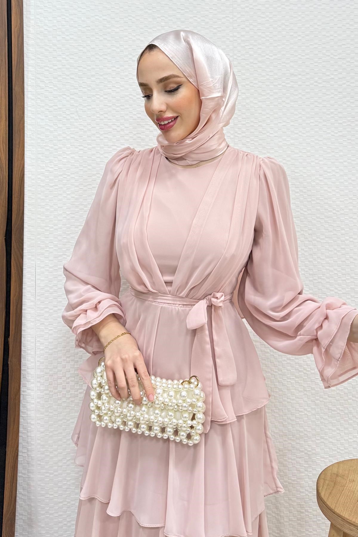 Dilara Şifon Abiye Soft Pembe