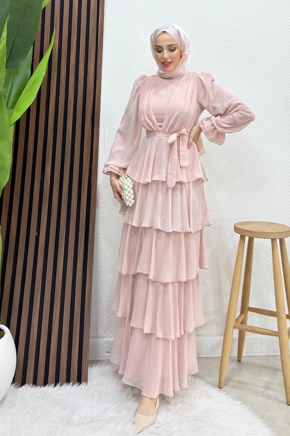 Dilara Şifon Abiye Soft Pembe