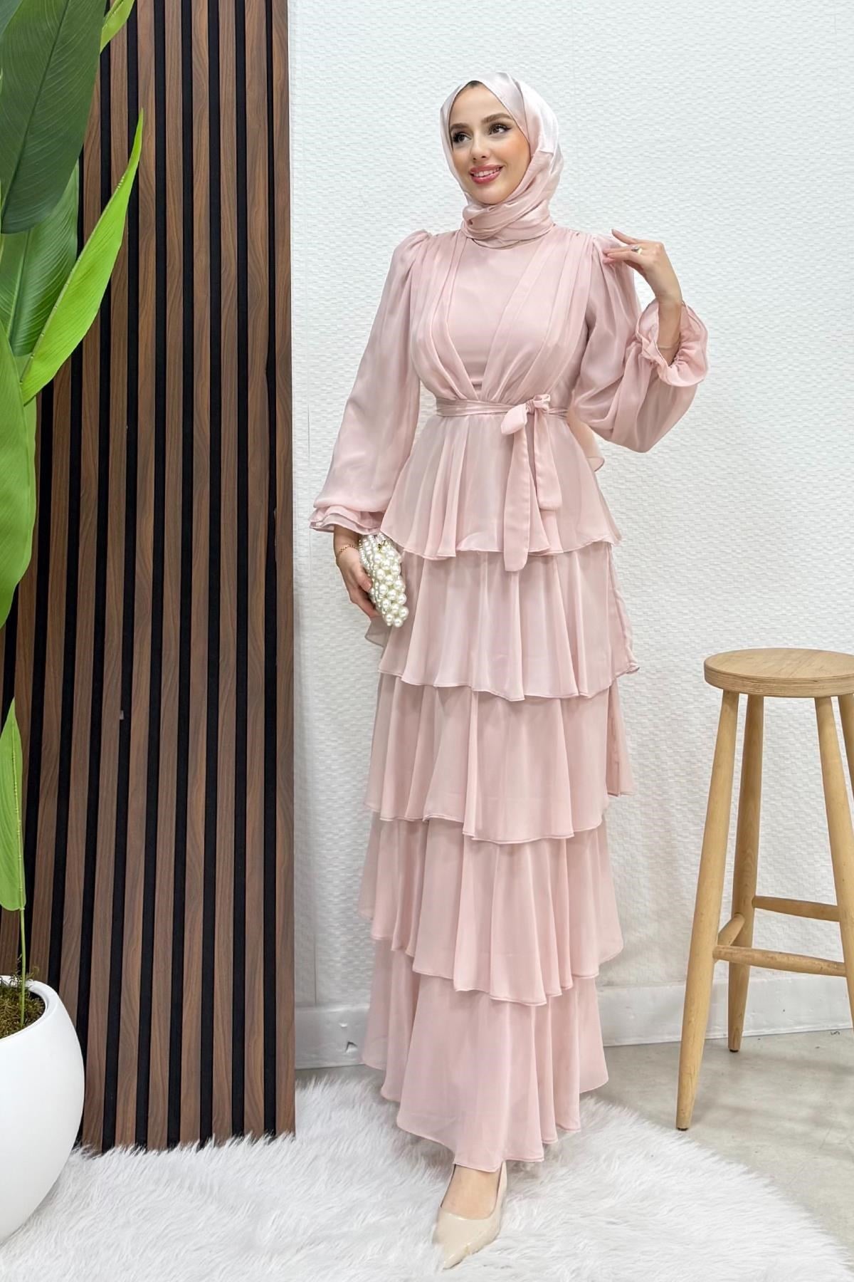 Dilara Şifon Abiye Soft Pembe