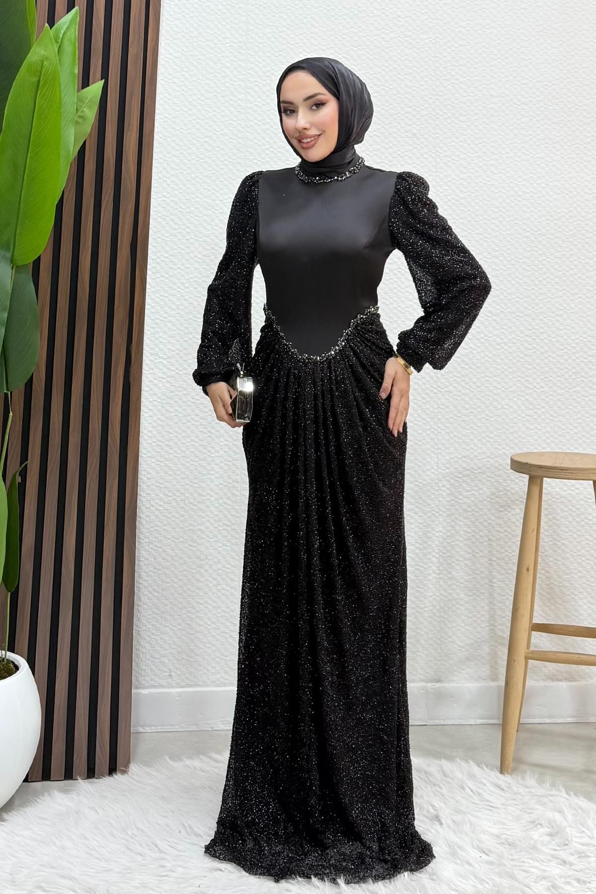 Dilber Boncuk Abiye Siyah