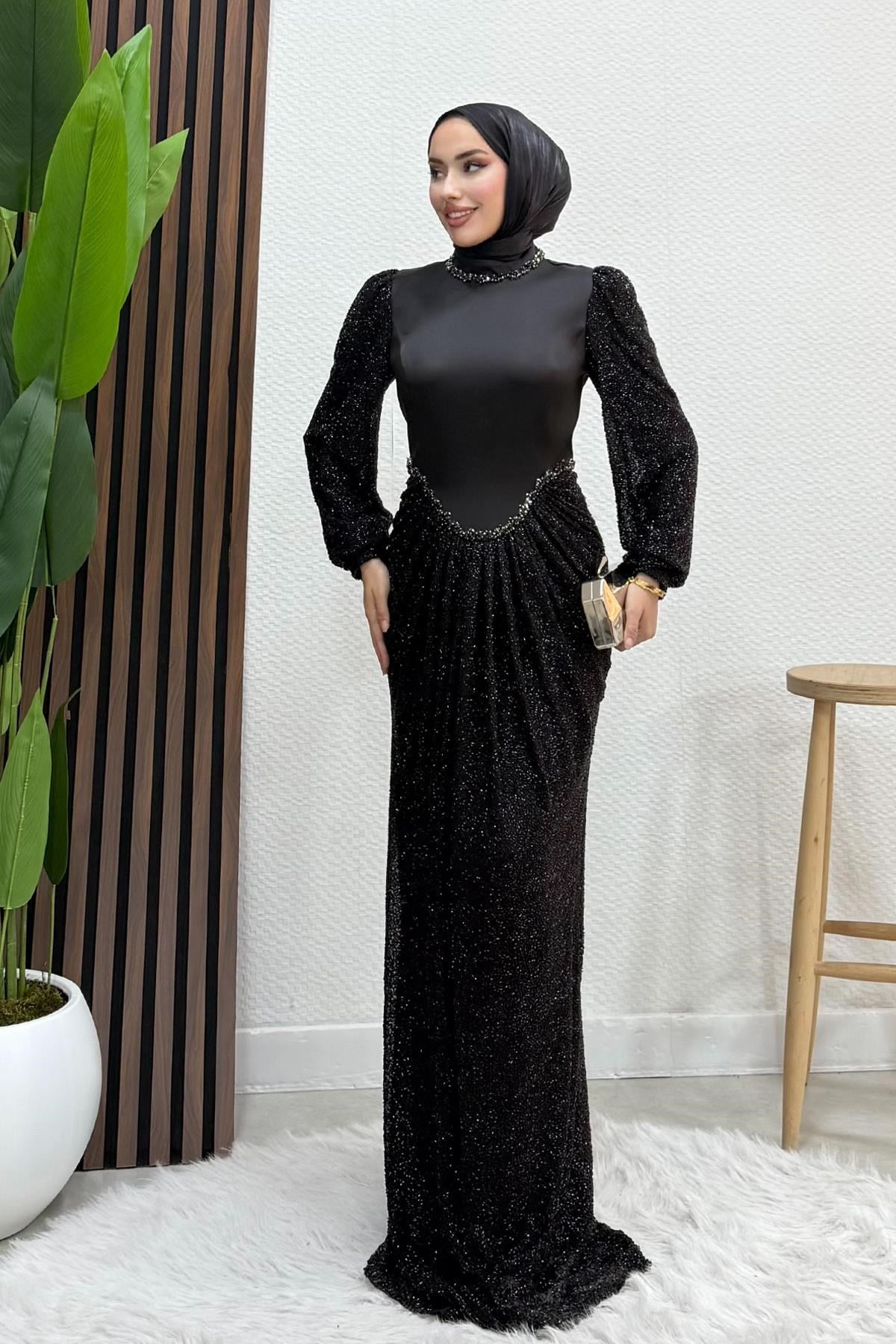 Dilber Boncuk Abiye Siyah
