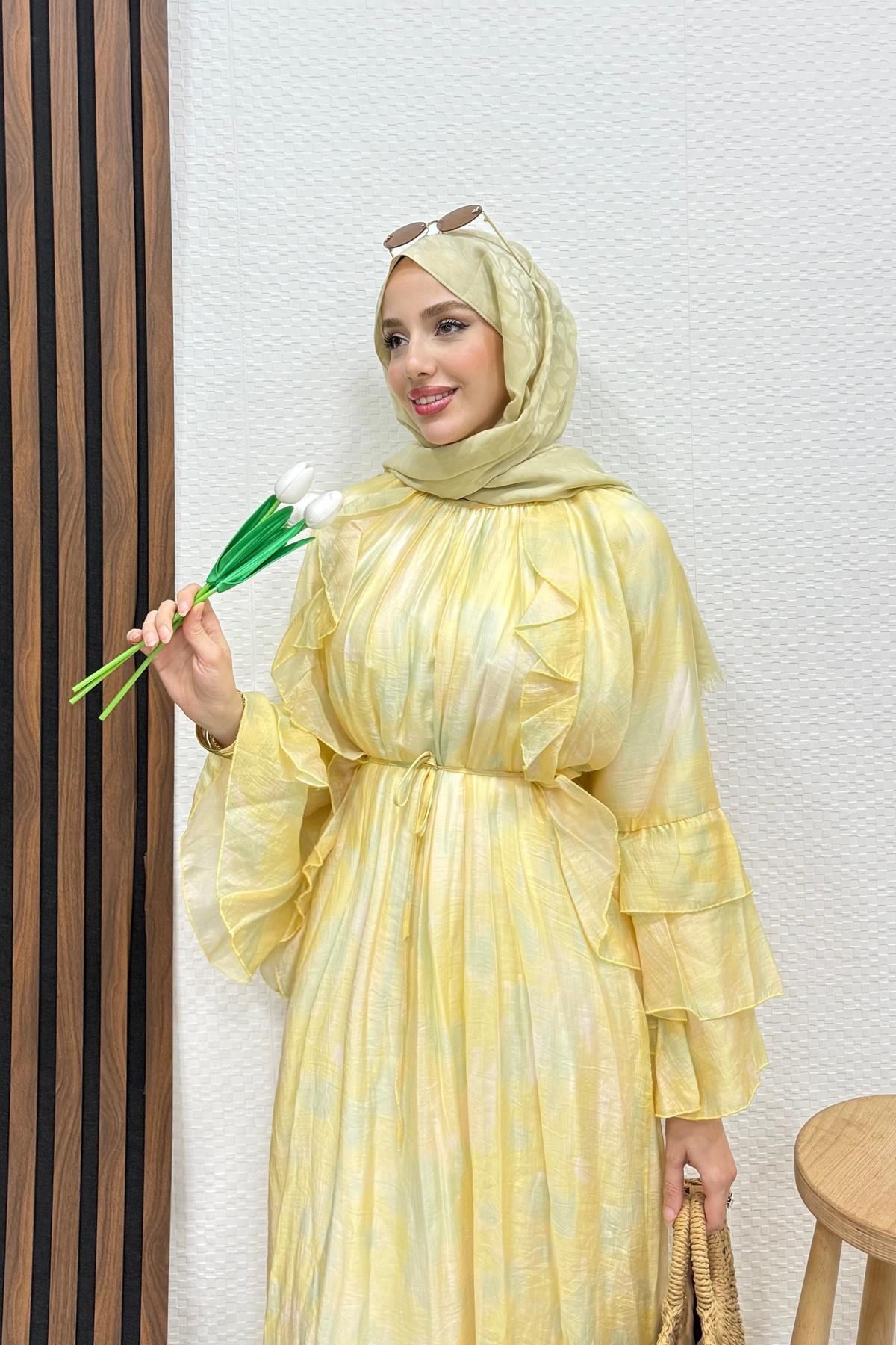Ebruli Tül Elbise Sarı