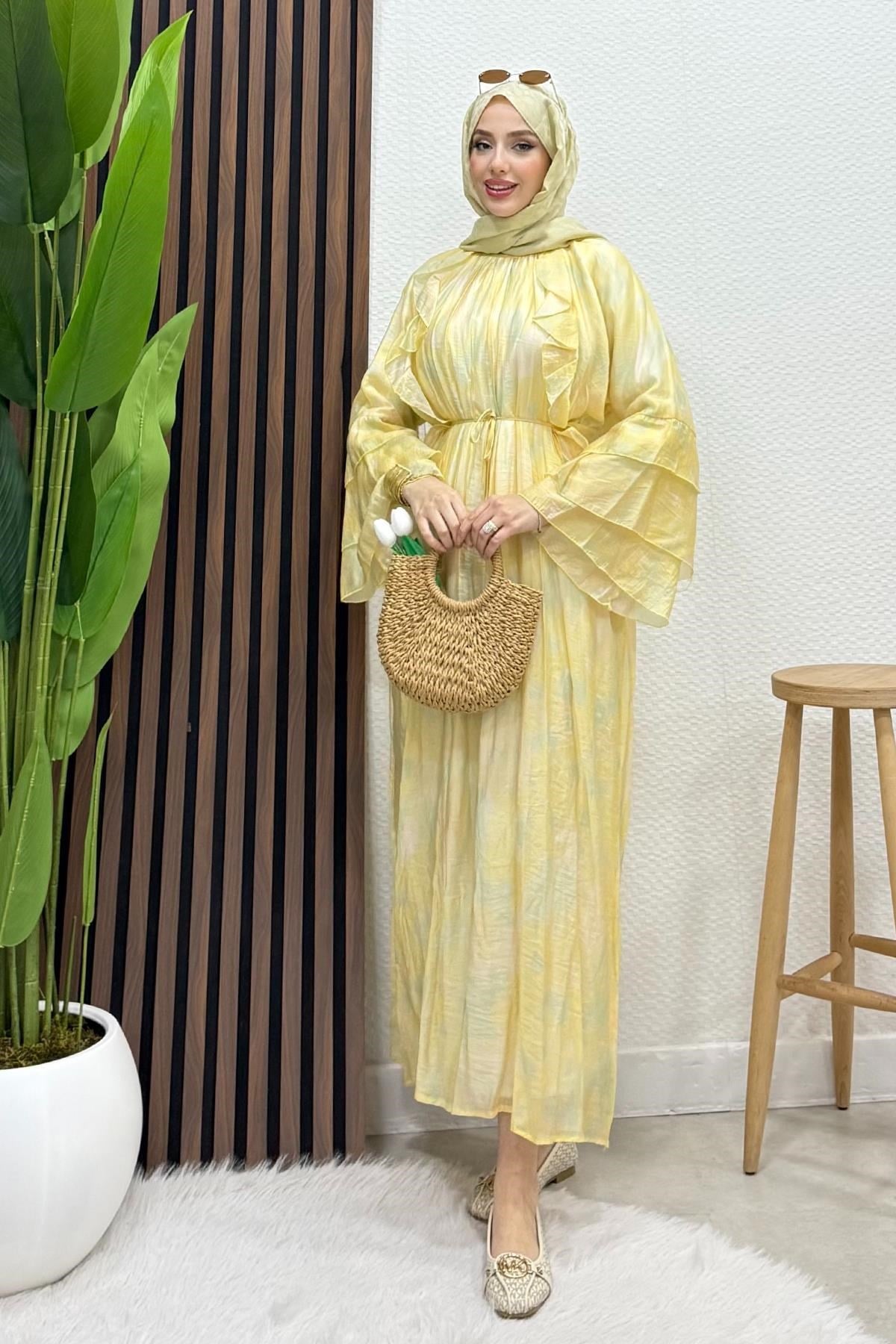 Ebruli Tül Elbise Sarı