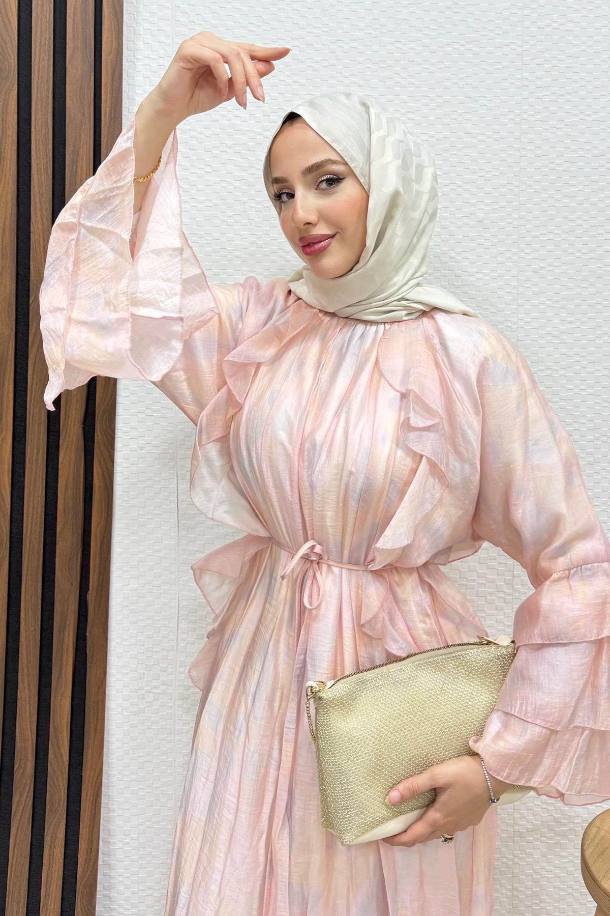 Ebruli Tül Elbise Soft Pembe