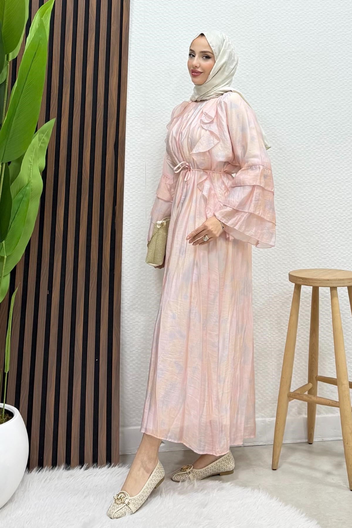 Ebruli Tül Elbise Soft Pembe