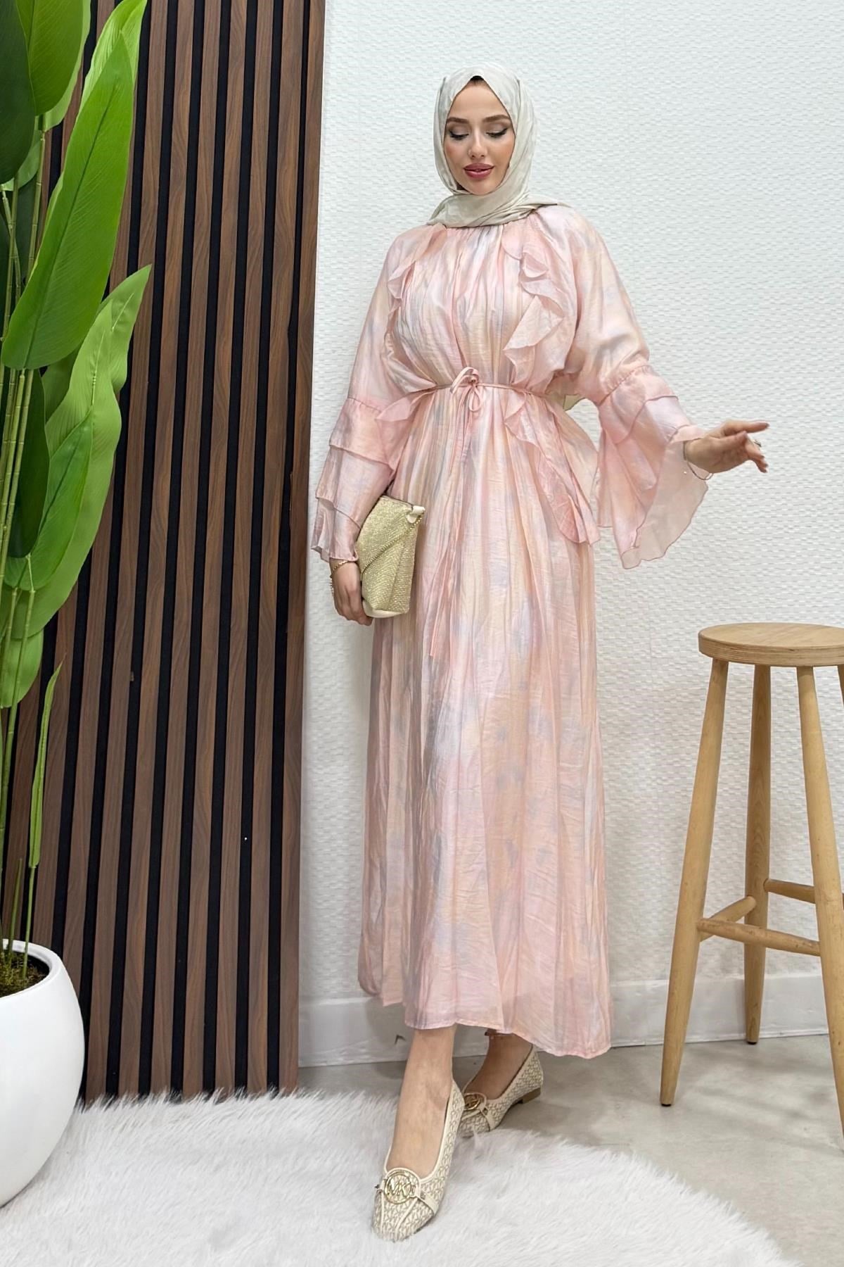 Ebruli Tül Elbise Soft Pembe