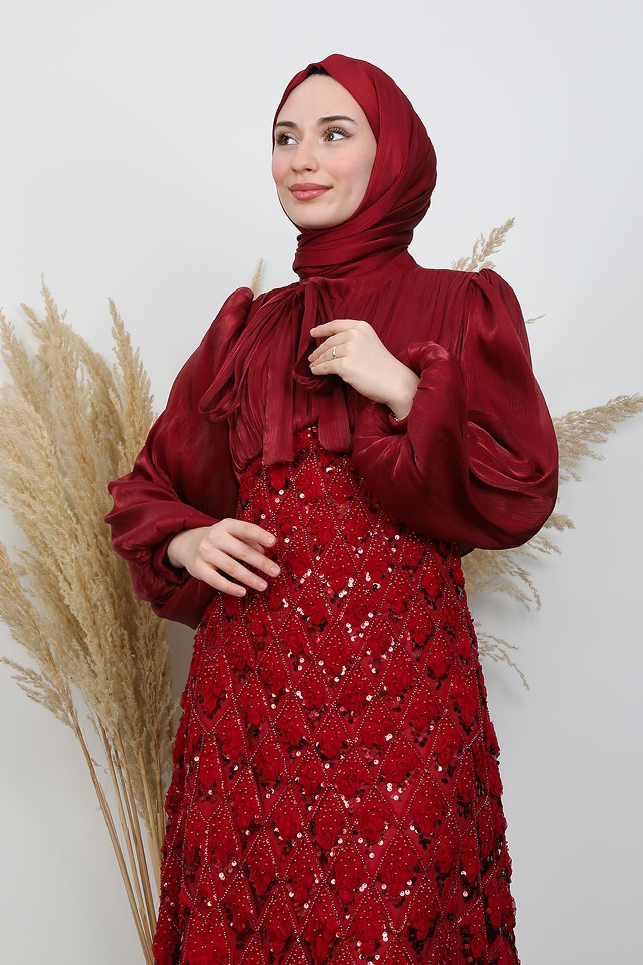 Eflisya İşleme Abiye Bordo