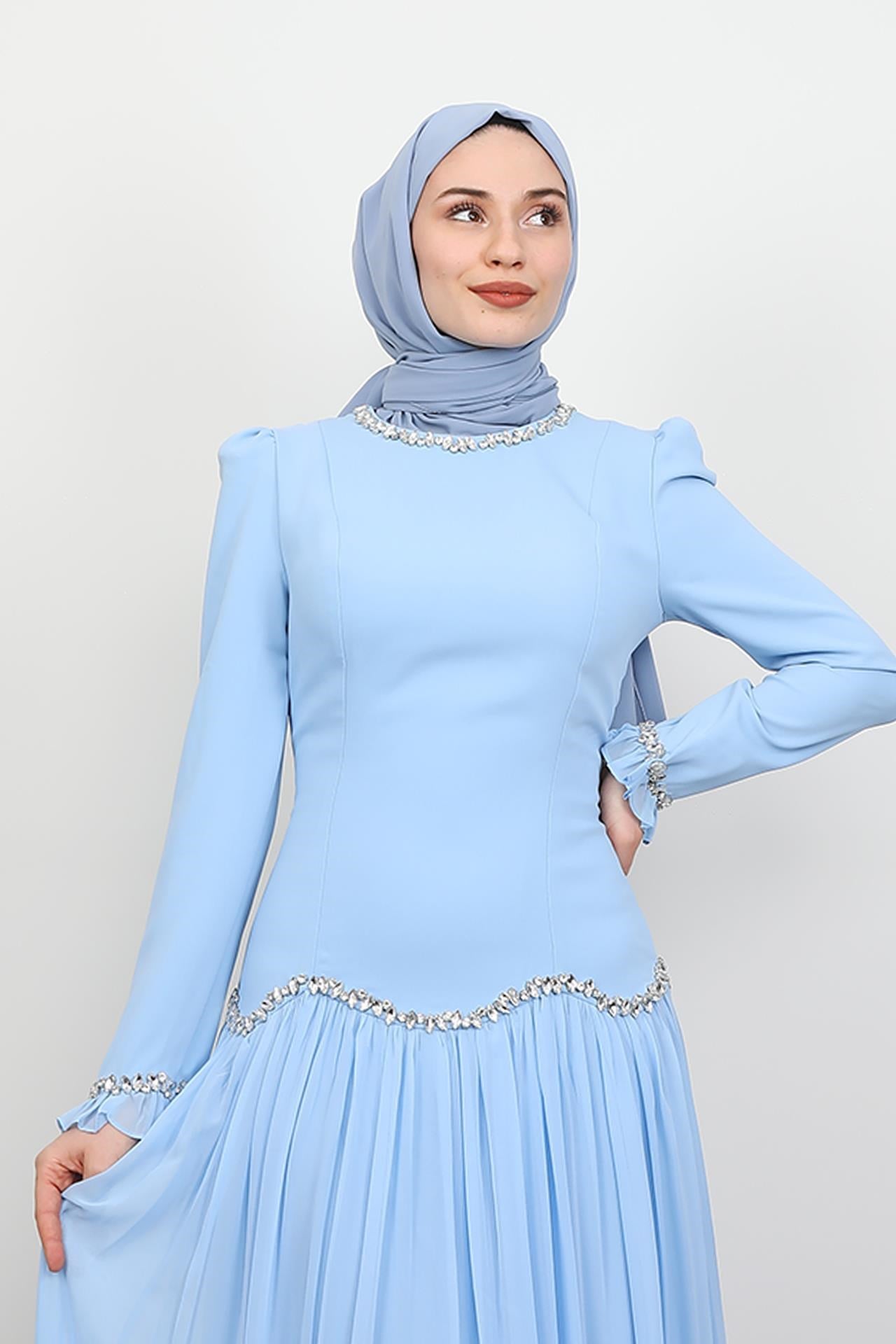 Eftalya Sırt Detay Abiye Bebe Mavi