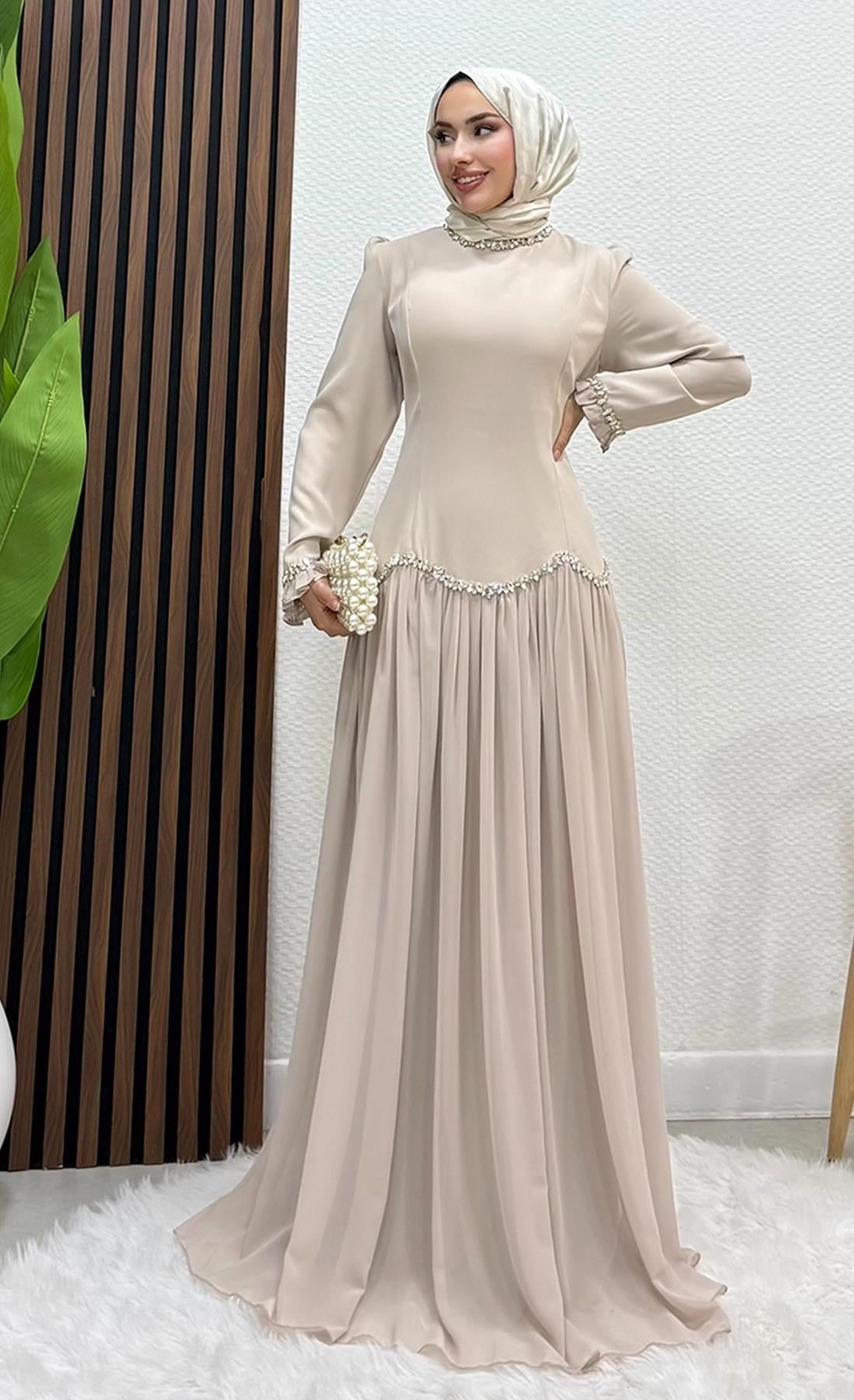 Eftalya Sırt Detay Abiye Bej