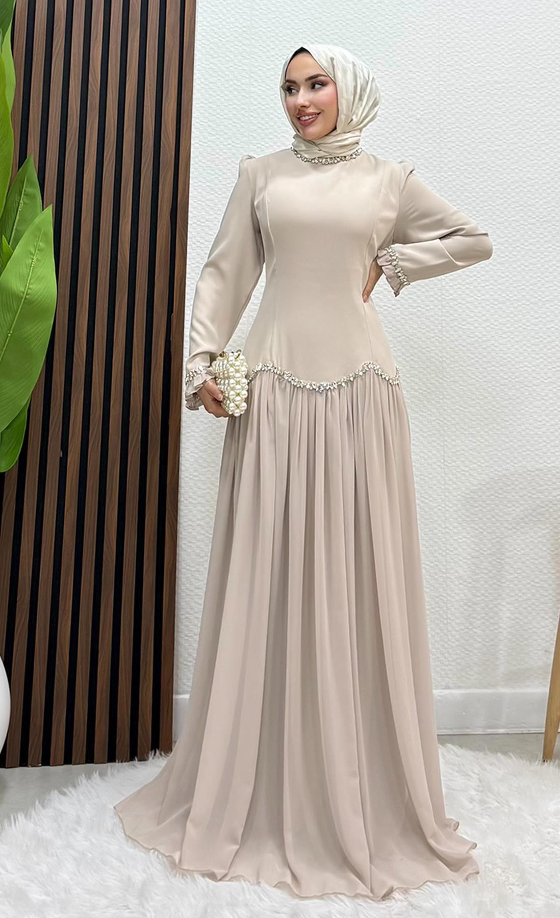 Eftalya Sırt Detay Abiye Bej