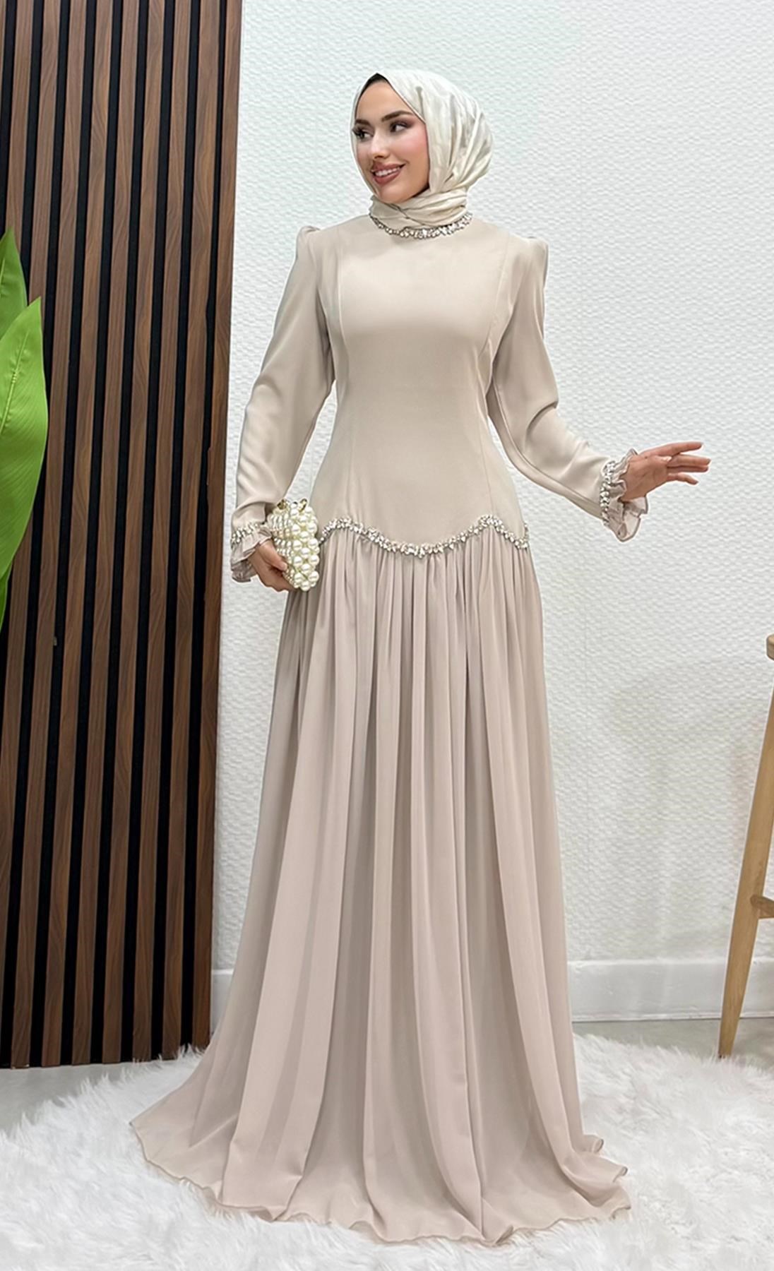 Eftalya Sırt Detay Abiye Bej
