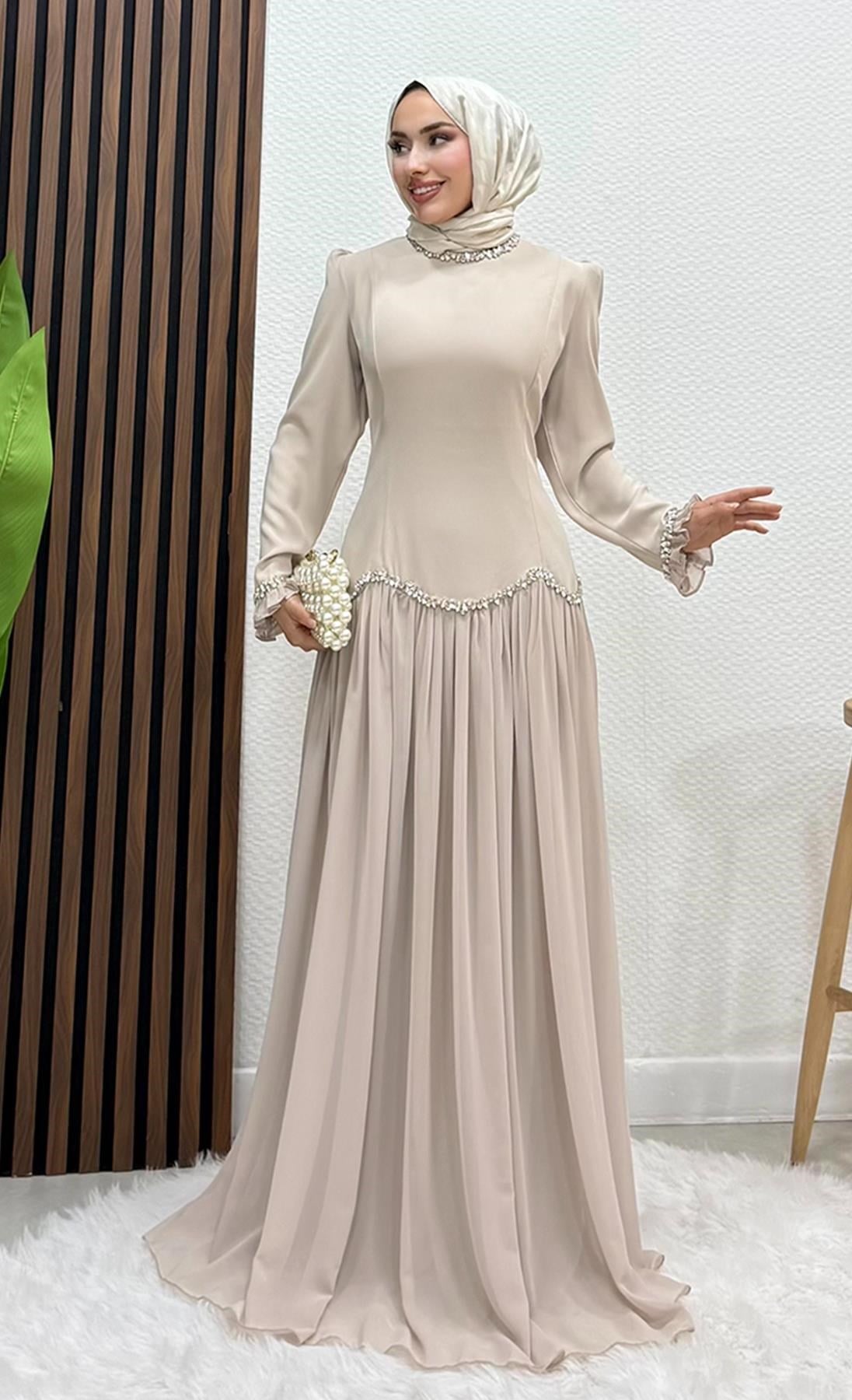 Eftalya Sırt Detay Abiye Bej