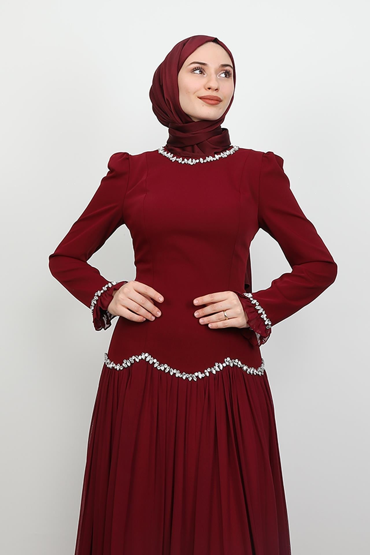 Eftalya Sırt Detay Abiye Bordo