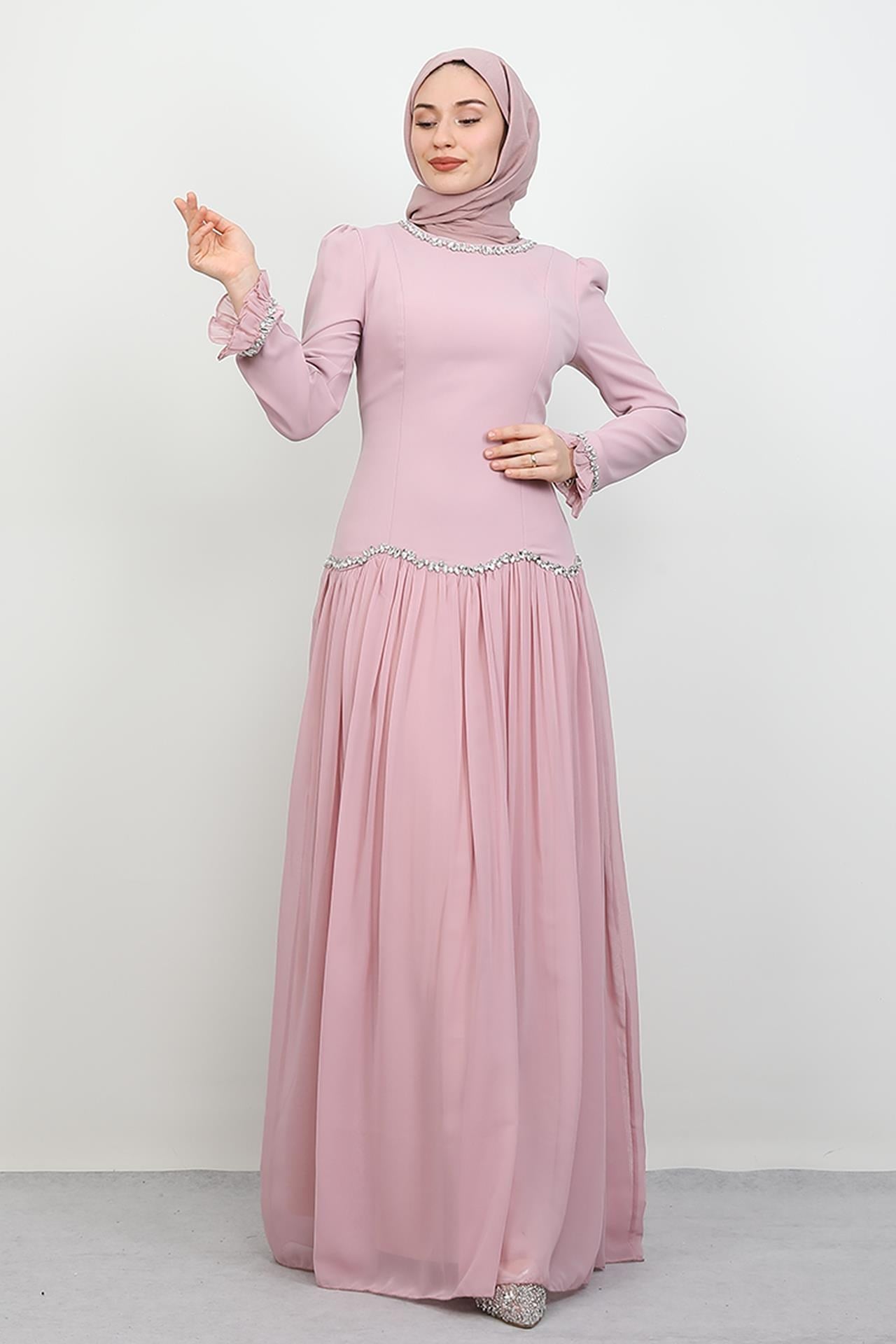 Eftalya Sırt Detay Abiye Soft Pembe