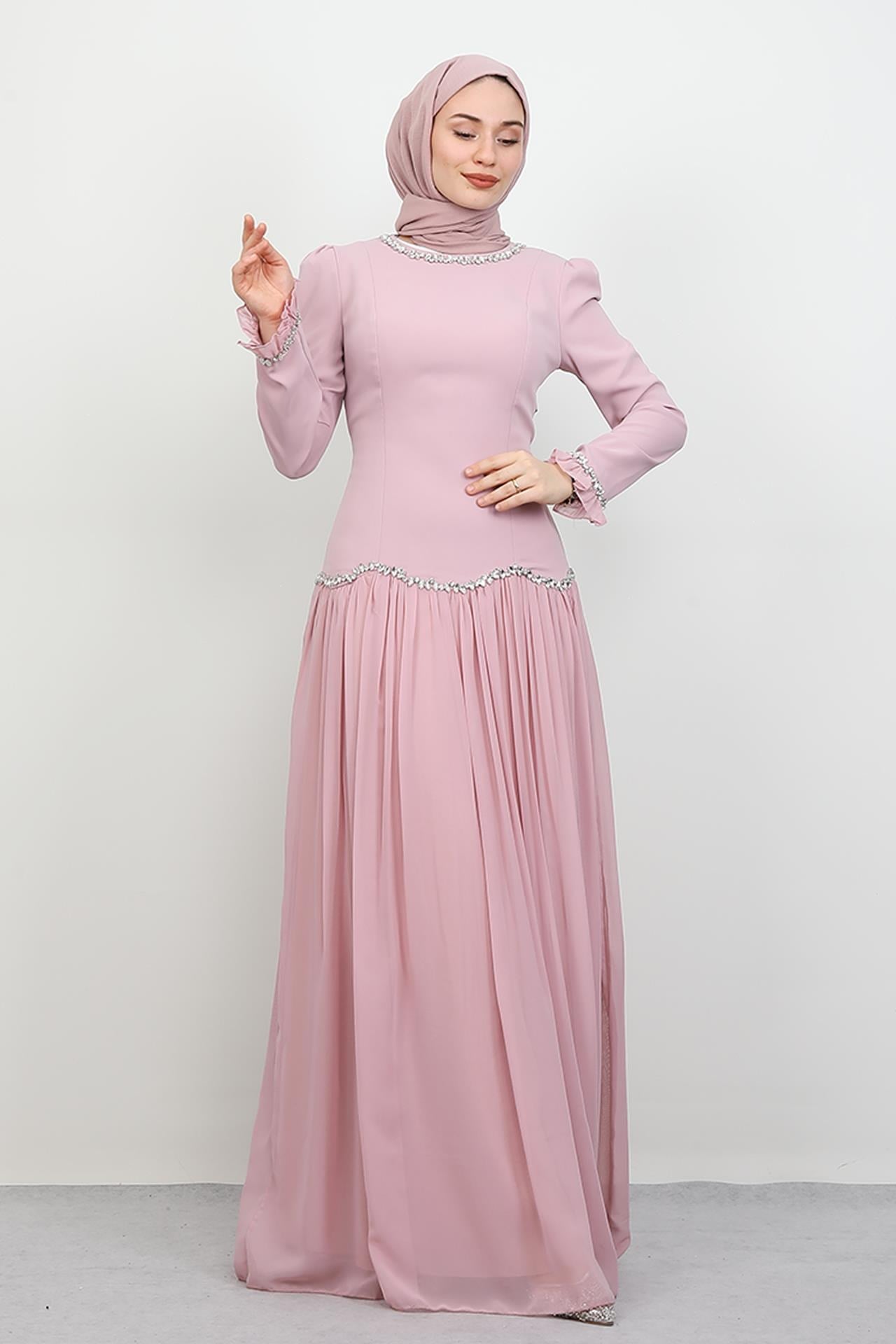 Eftalya Sırt Detay Abiye Soft Pembe